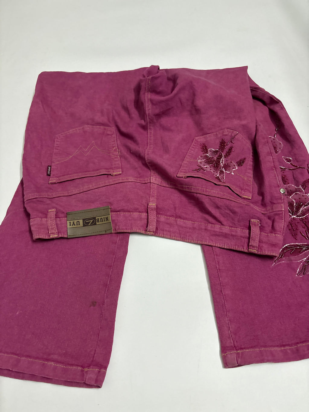 Hot pink floral beaded high rise jeans(34 inch)