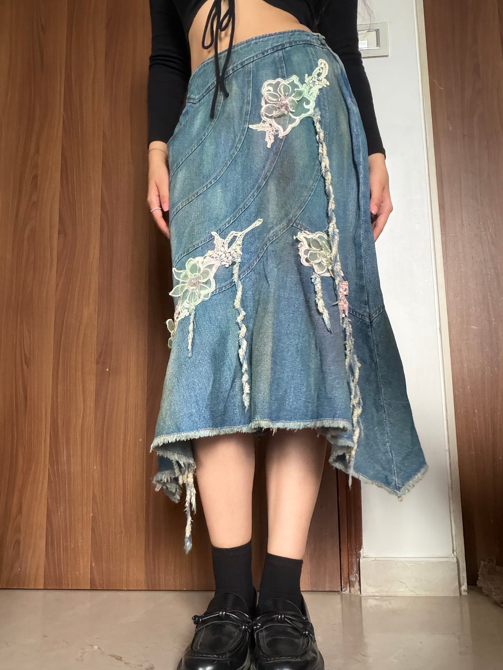 Ikufeng floral denim skirt(28 inch)
