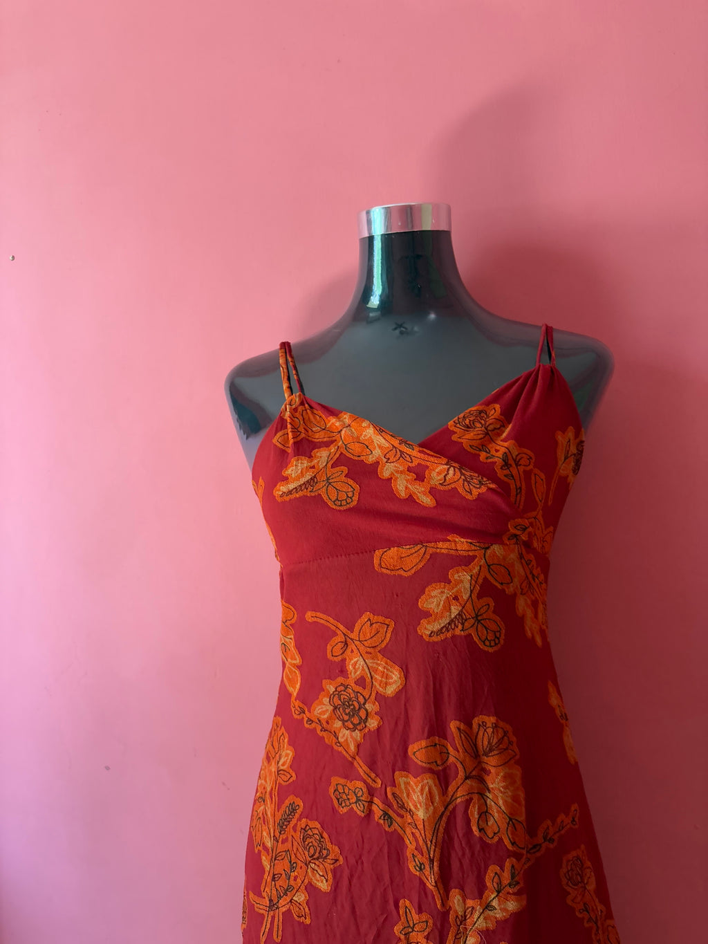 PINK Orange&red floral dress(34-38inch)