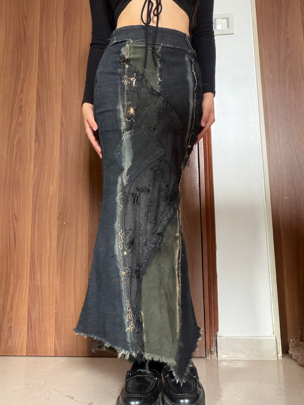 HUA DI net work fish styled denim skirt(26 inch)
