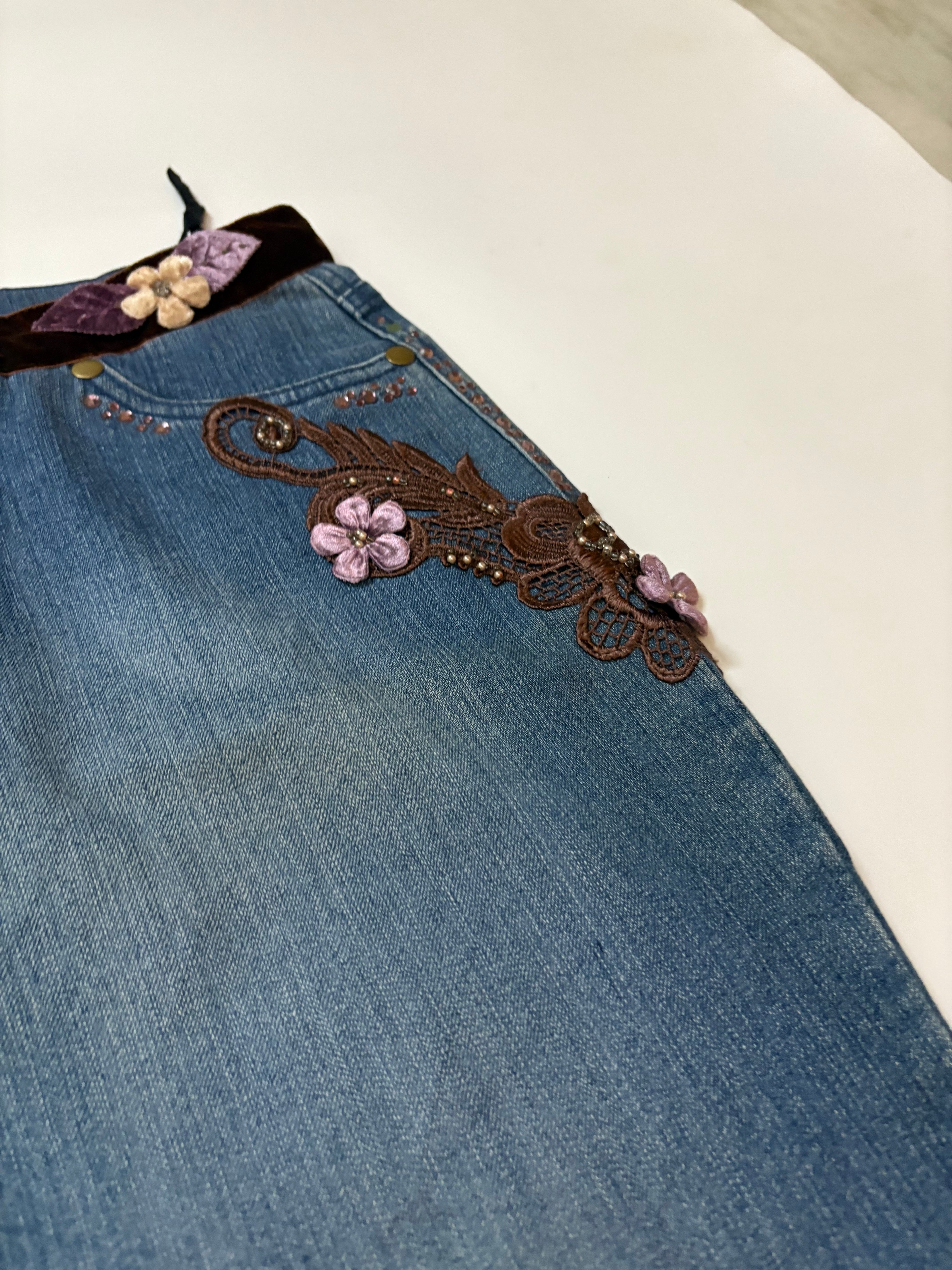 Velvet border high rise jeans(36inch)