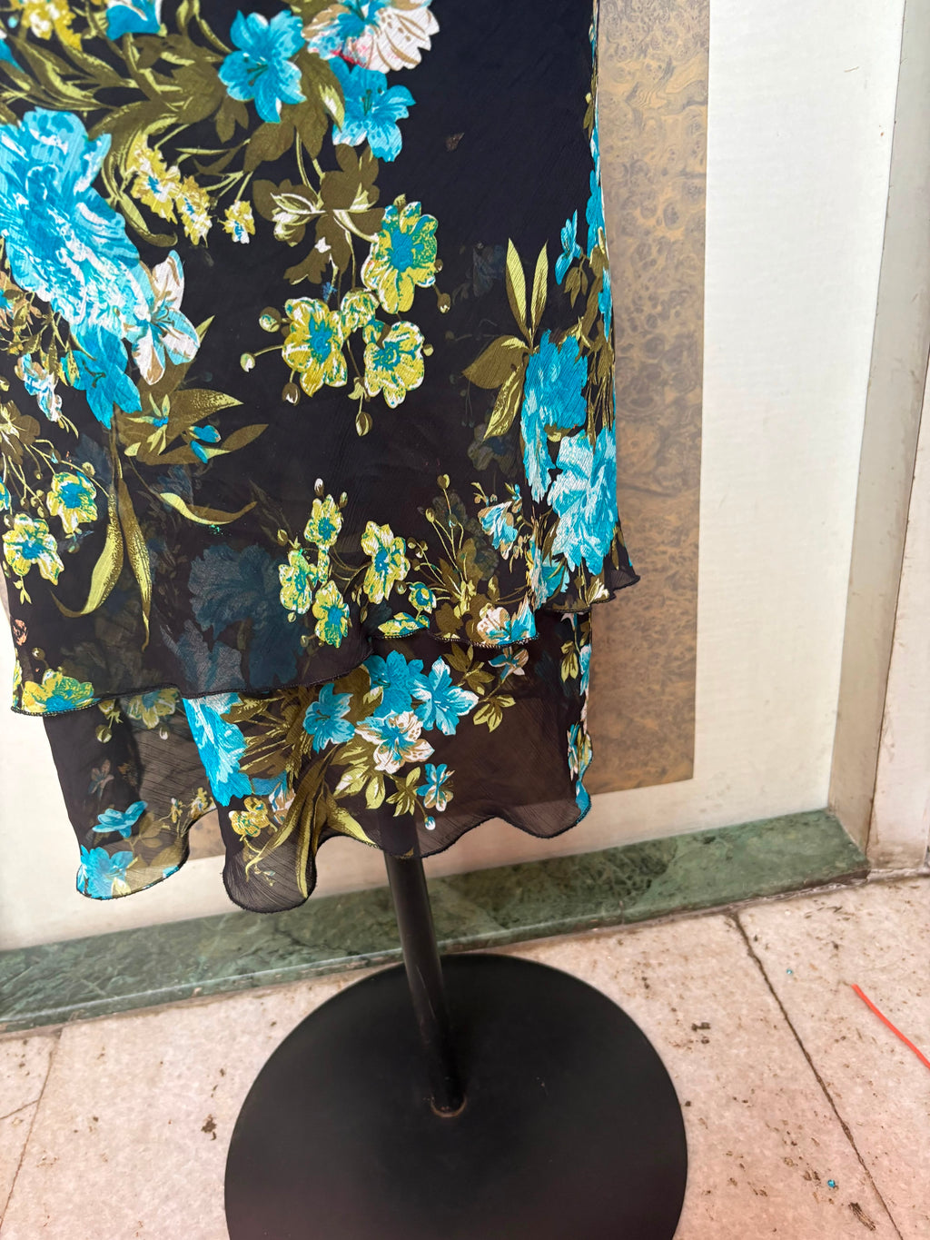 Black floral blue dress made in italy(44-48 inch)