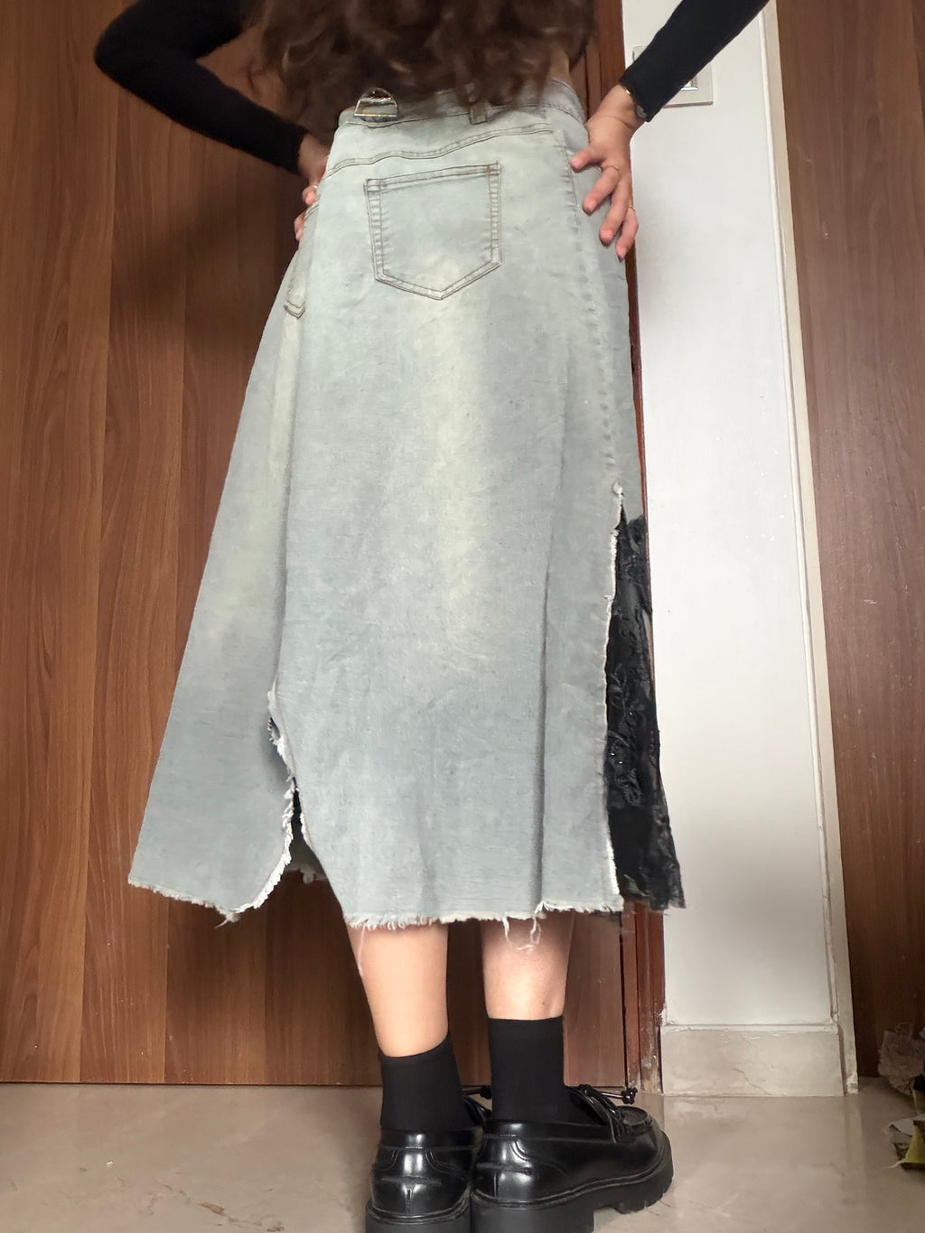 Wang jue black net denim skirt(34 inch)