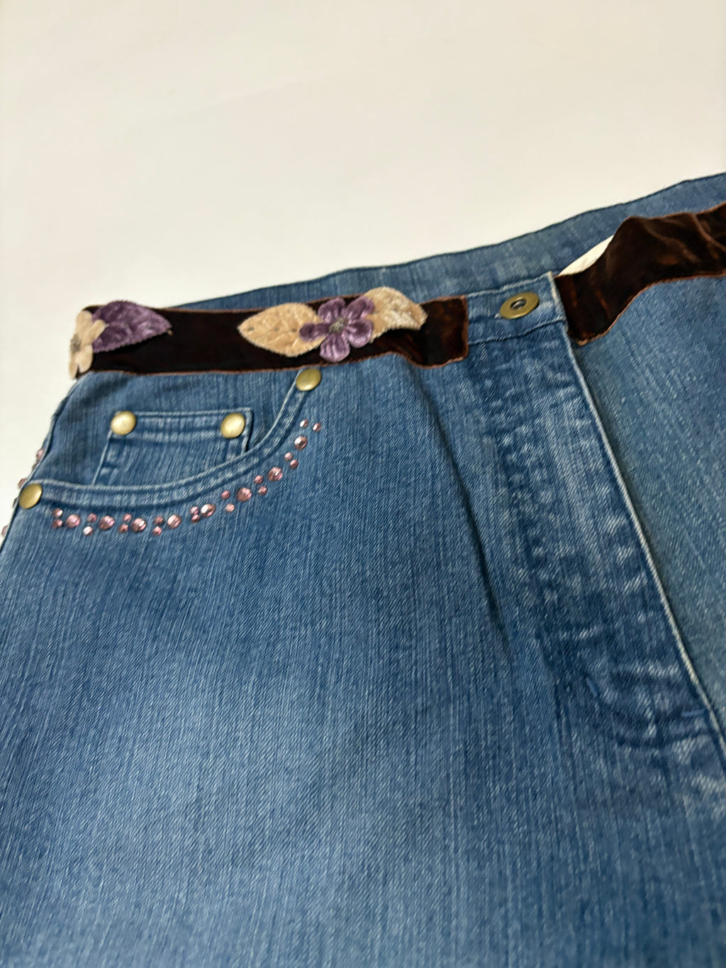 Velvet border high rise jeans(36inch)