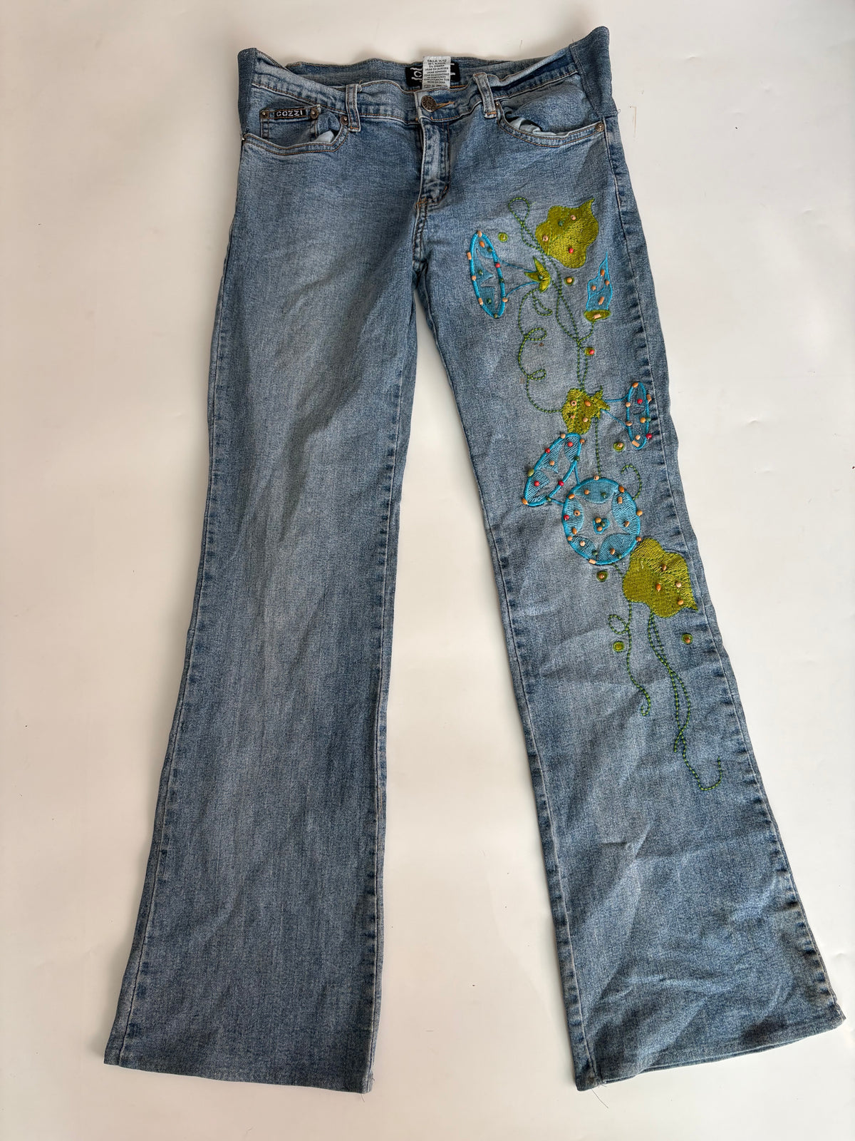 Cozzi greenish floral low rise jeans(32 inch)