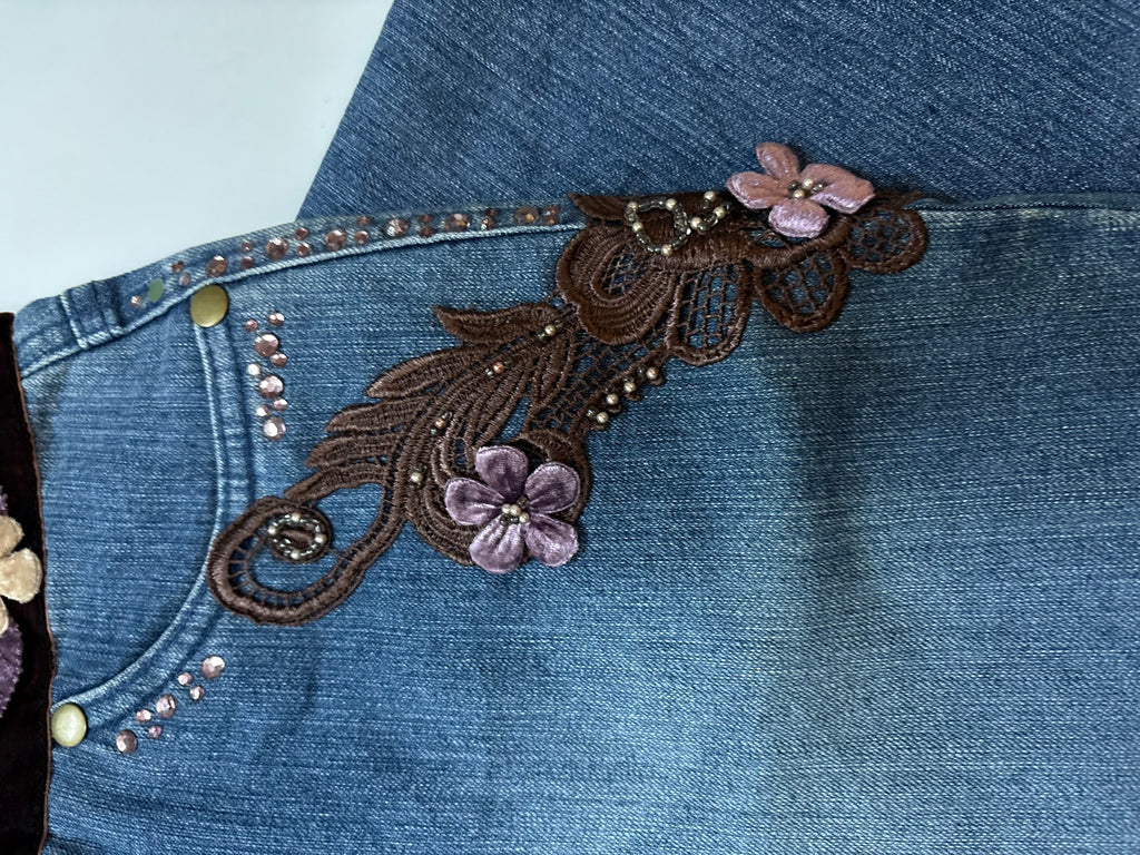 Velvet border high rise jeans(36inch)