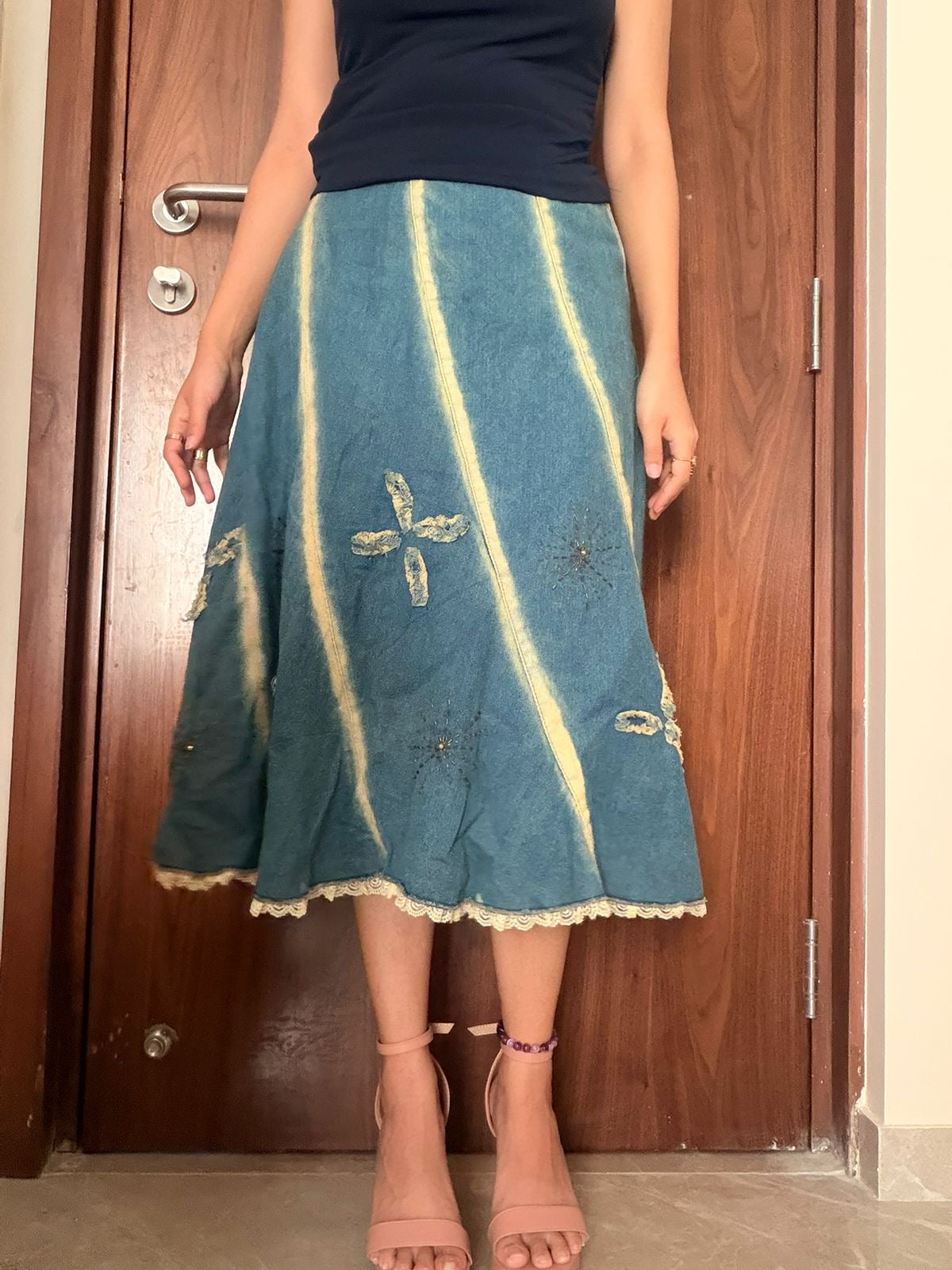 M&L beaded stripped skirt(32 inch)