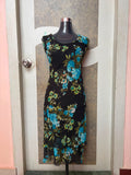 Black floral blue dress made in italy(44-48 inch)
