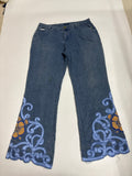 Blue beaded floral mid rise jeans(34inch)