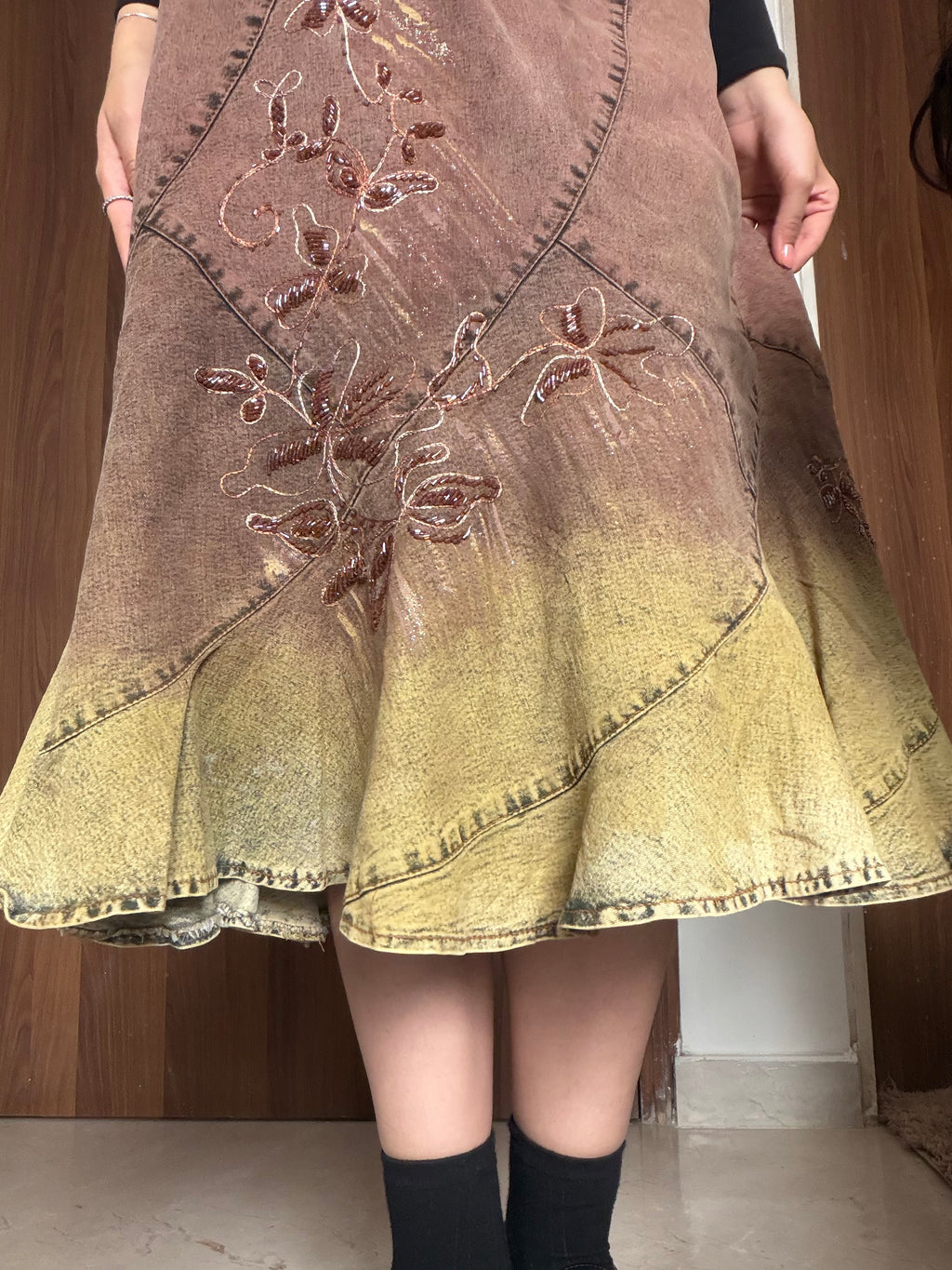 MISS RE& X floral beaded brownish skirt(28 inch)
