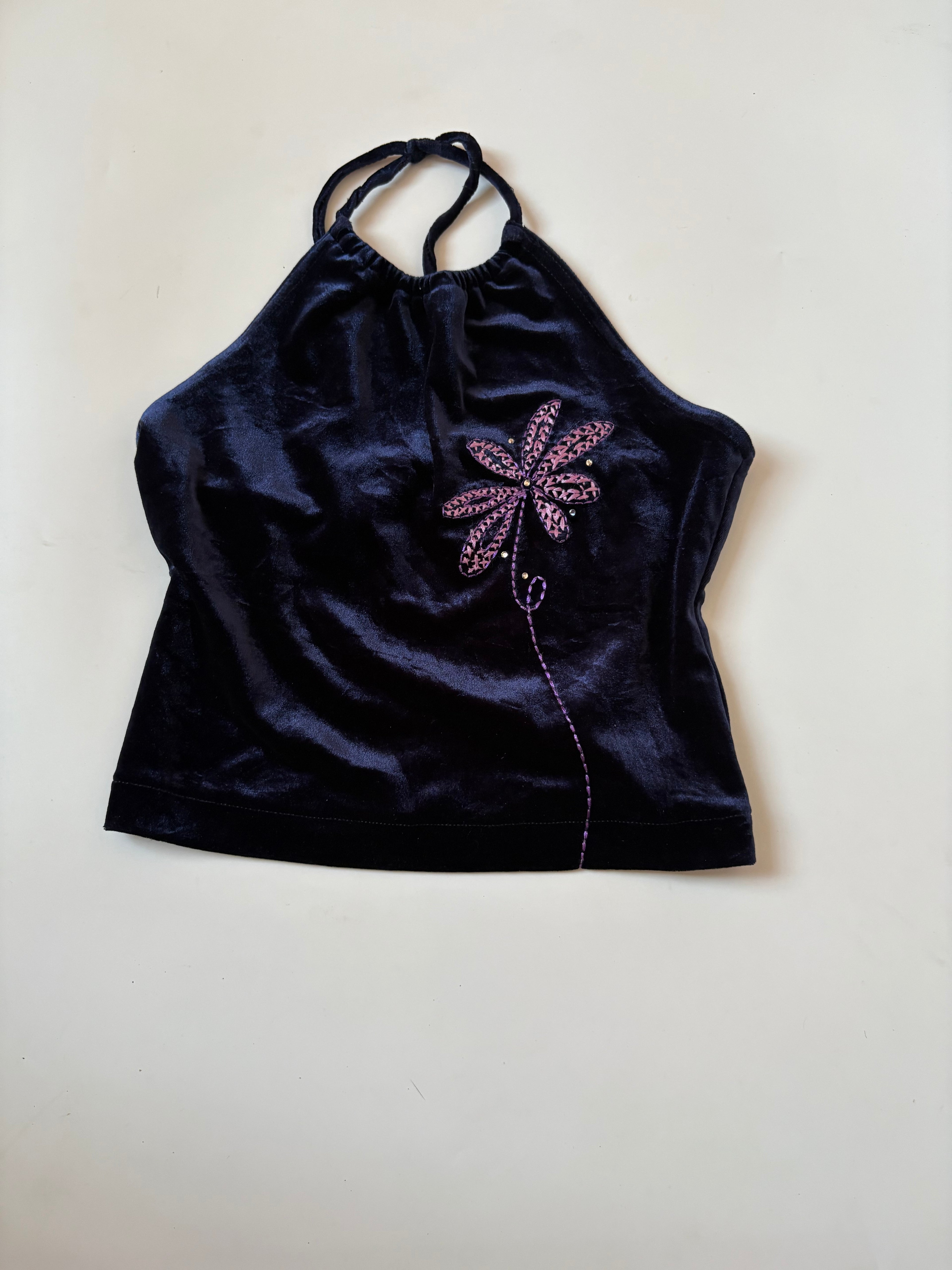 NEXT blue velvet flower top(36-38inch)