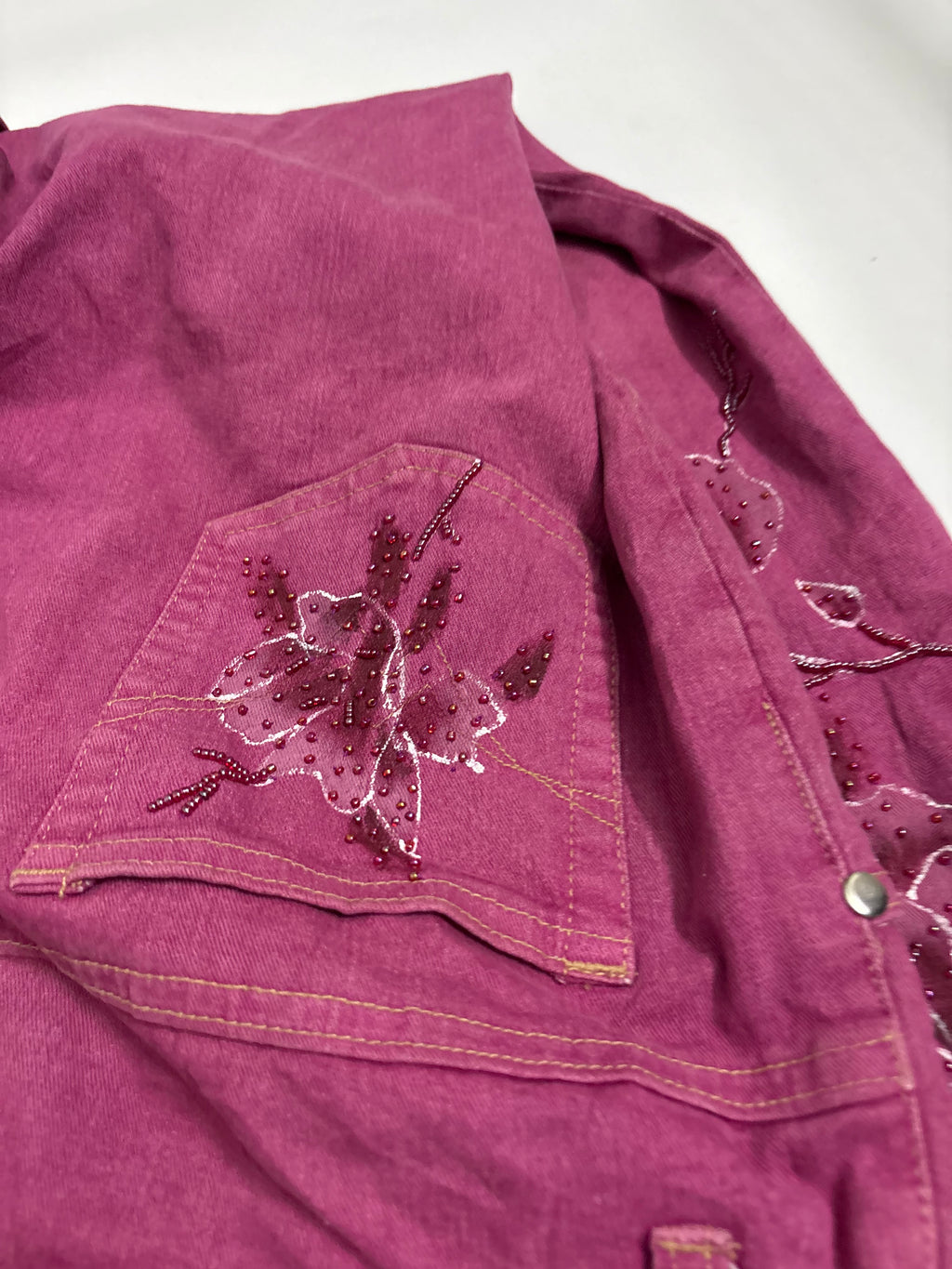 Hot pink floral beaded high rise jeans(34 inch)