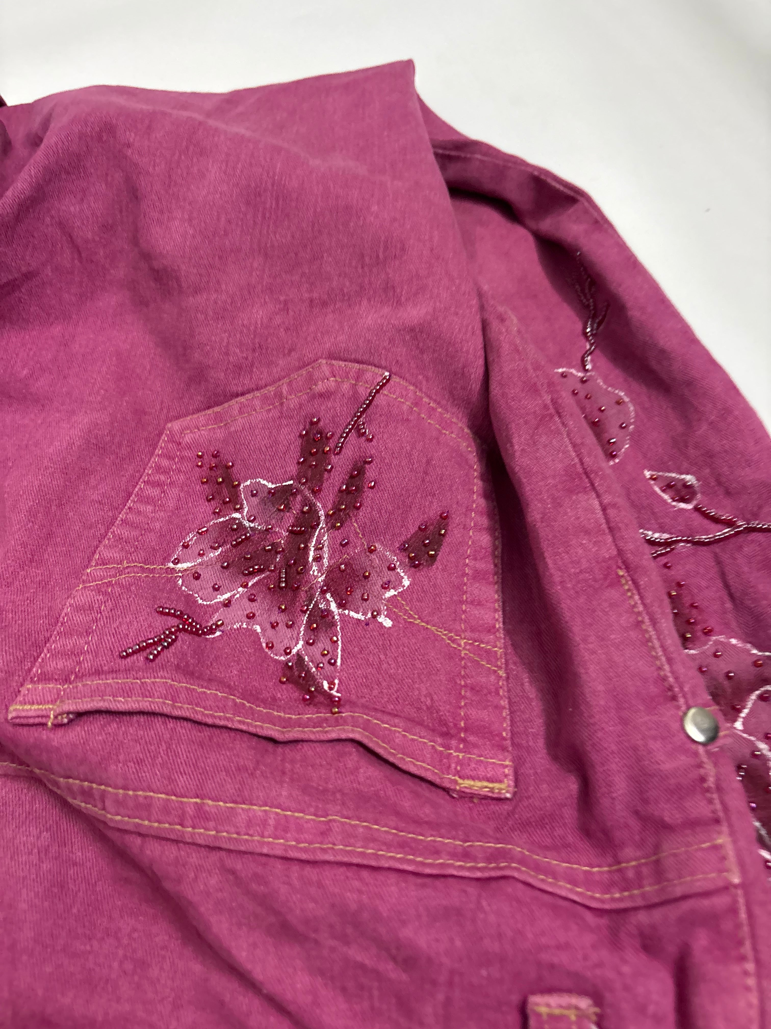 Hot pink floral beaded high rise jeans(34 inch)