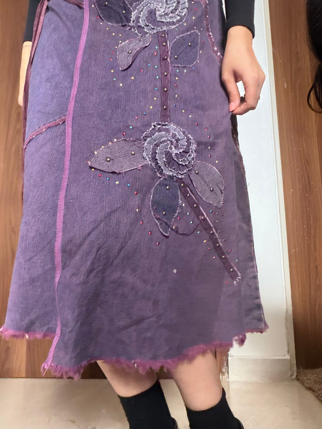 Purple circle beaded denim skirt(28 inch)