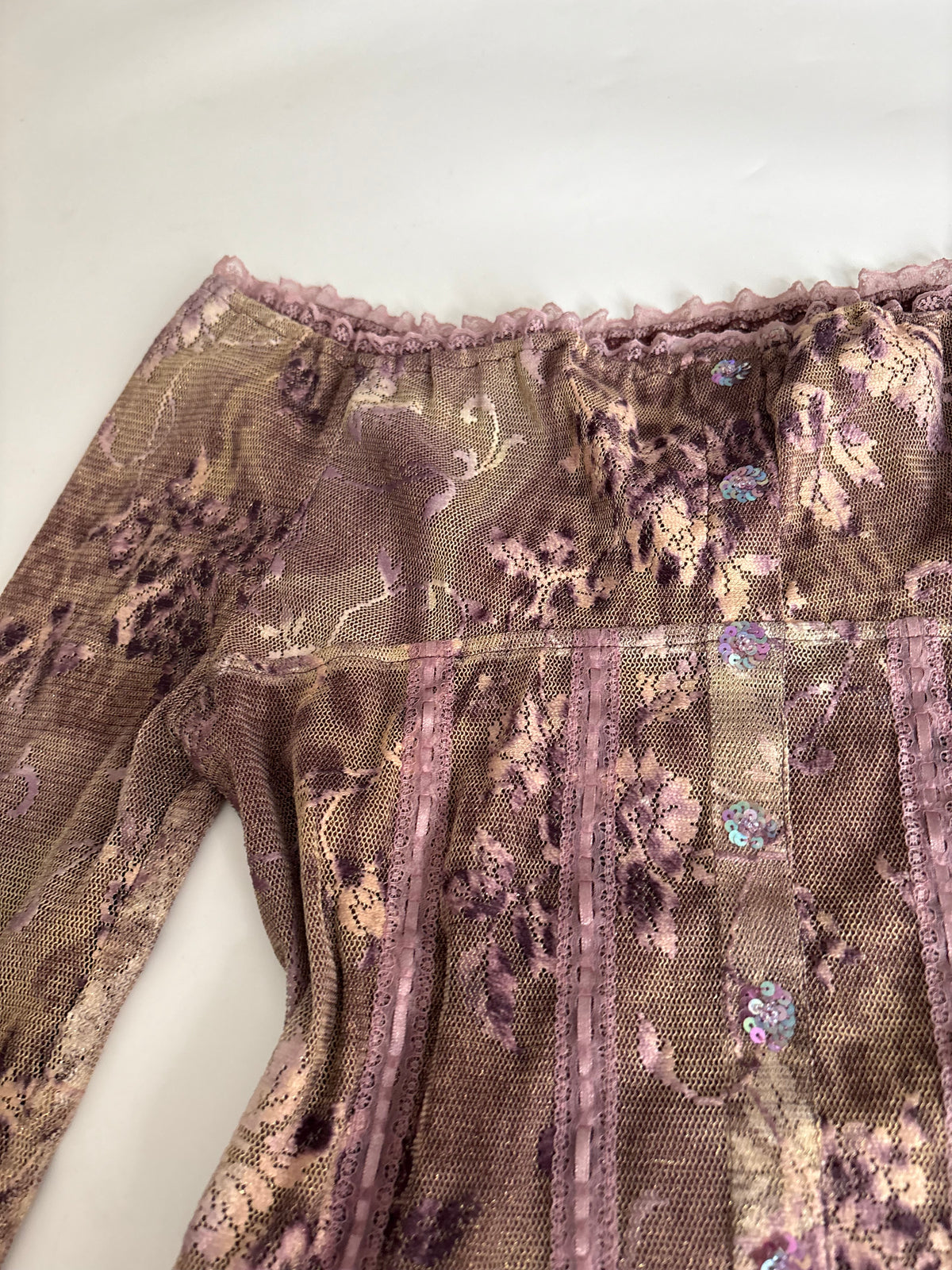 Beaded net work shiny top(38-40 inch)