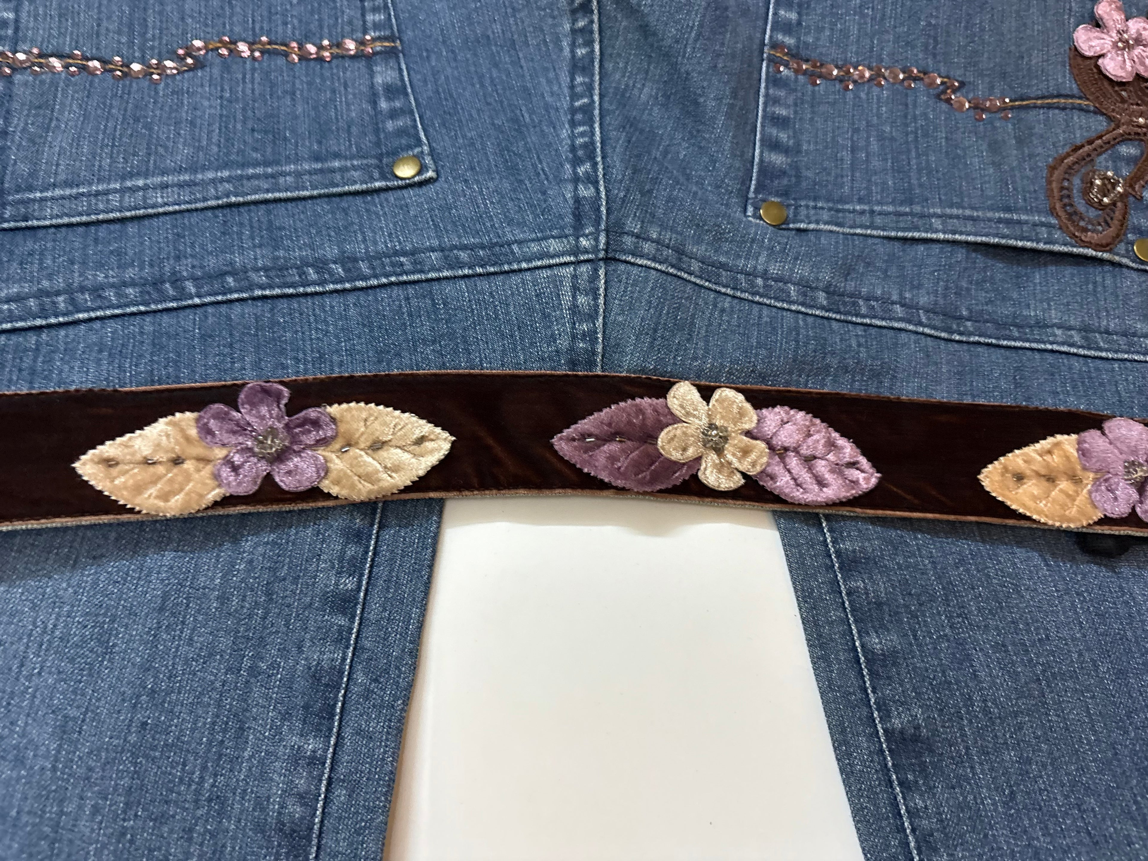 Velvet border high rise jeans(36inch)