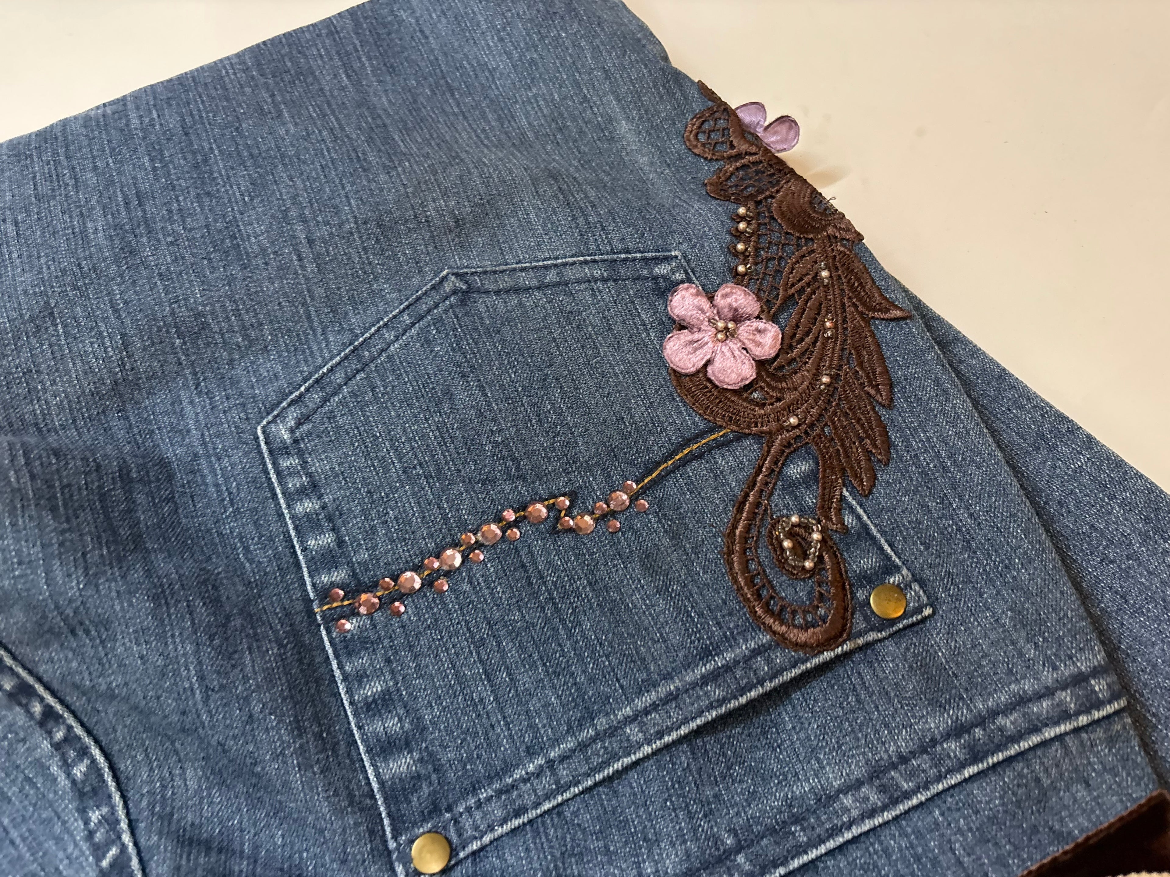 Velvet border high rise jeans(36inch)