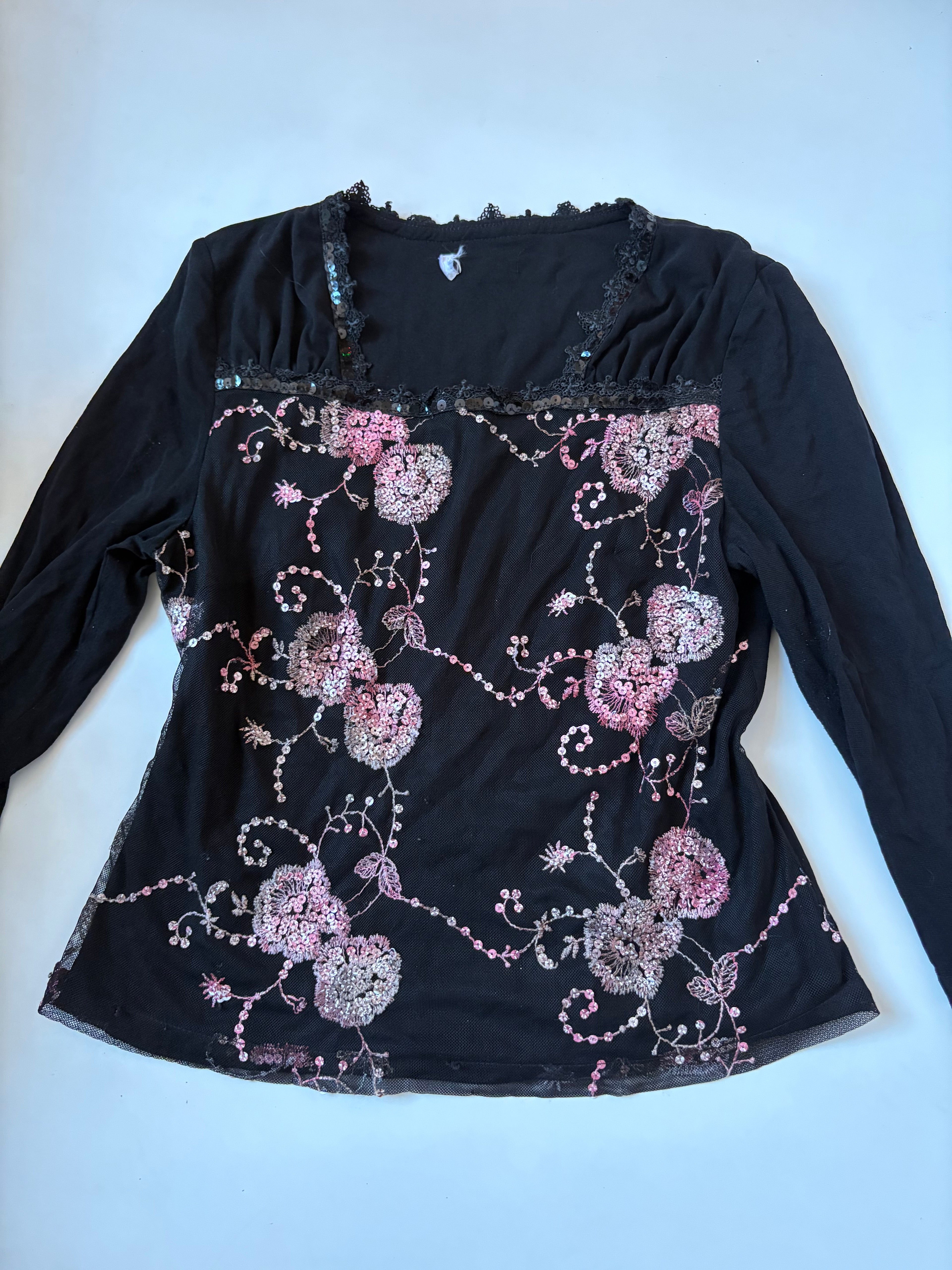 Beaded floral black top(34-42inch)