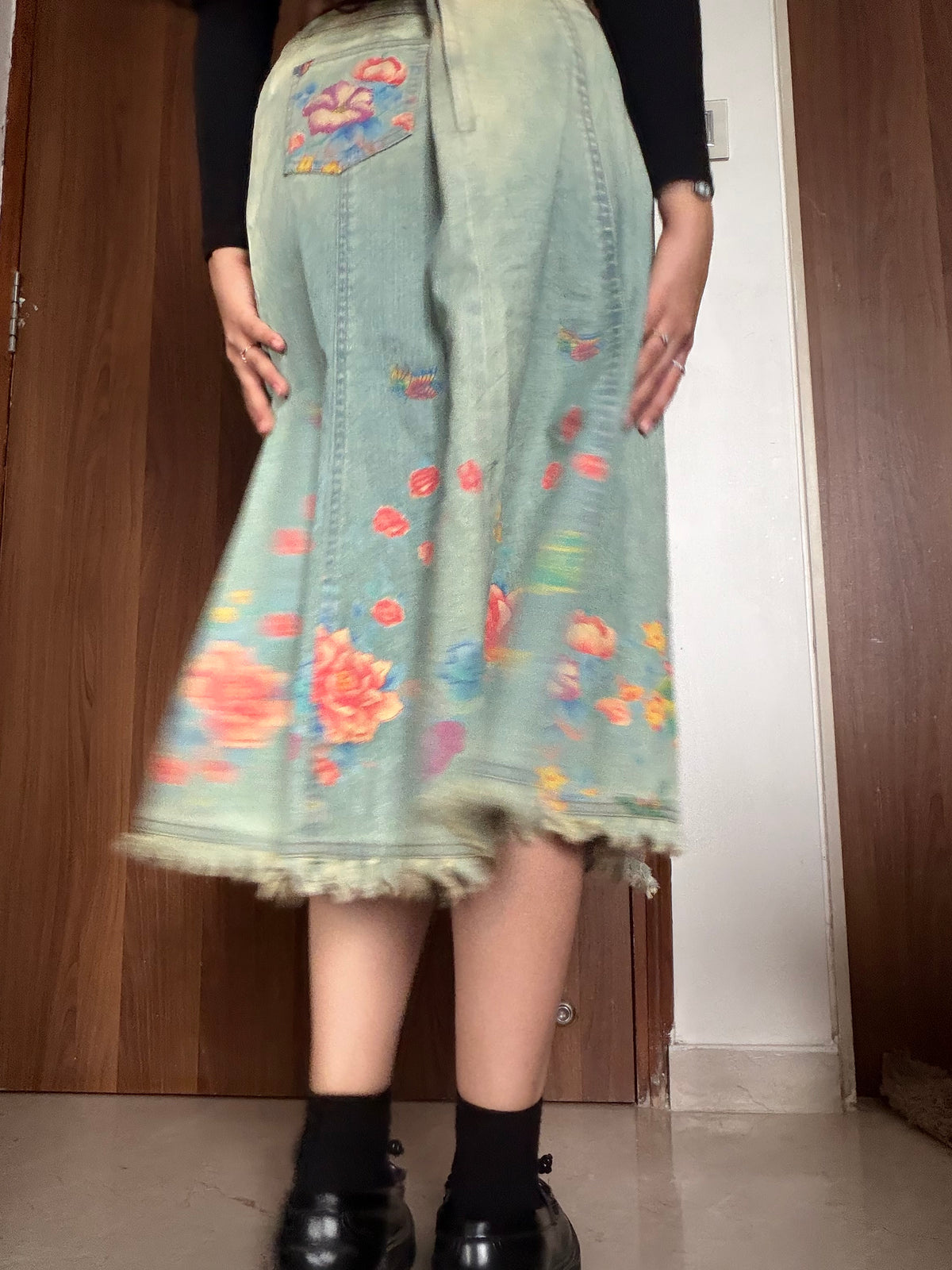 Floral colourful denim skirt(28 inch)