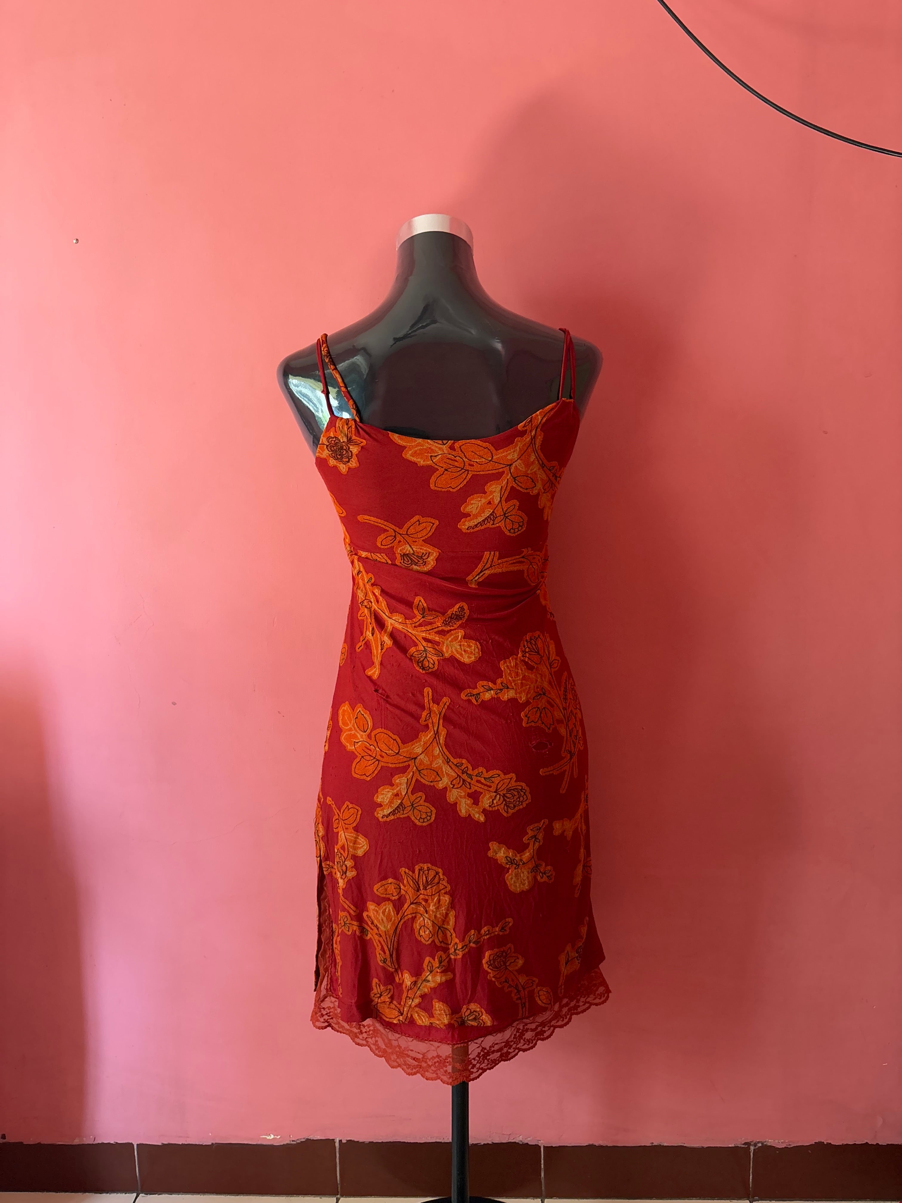 PINK Orange&red floral dress(34-38inch)