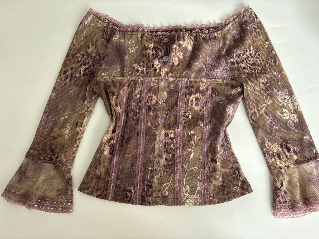 Beaded net work shiny top(38-40 inch)