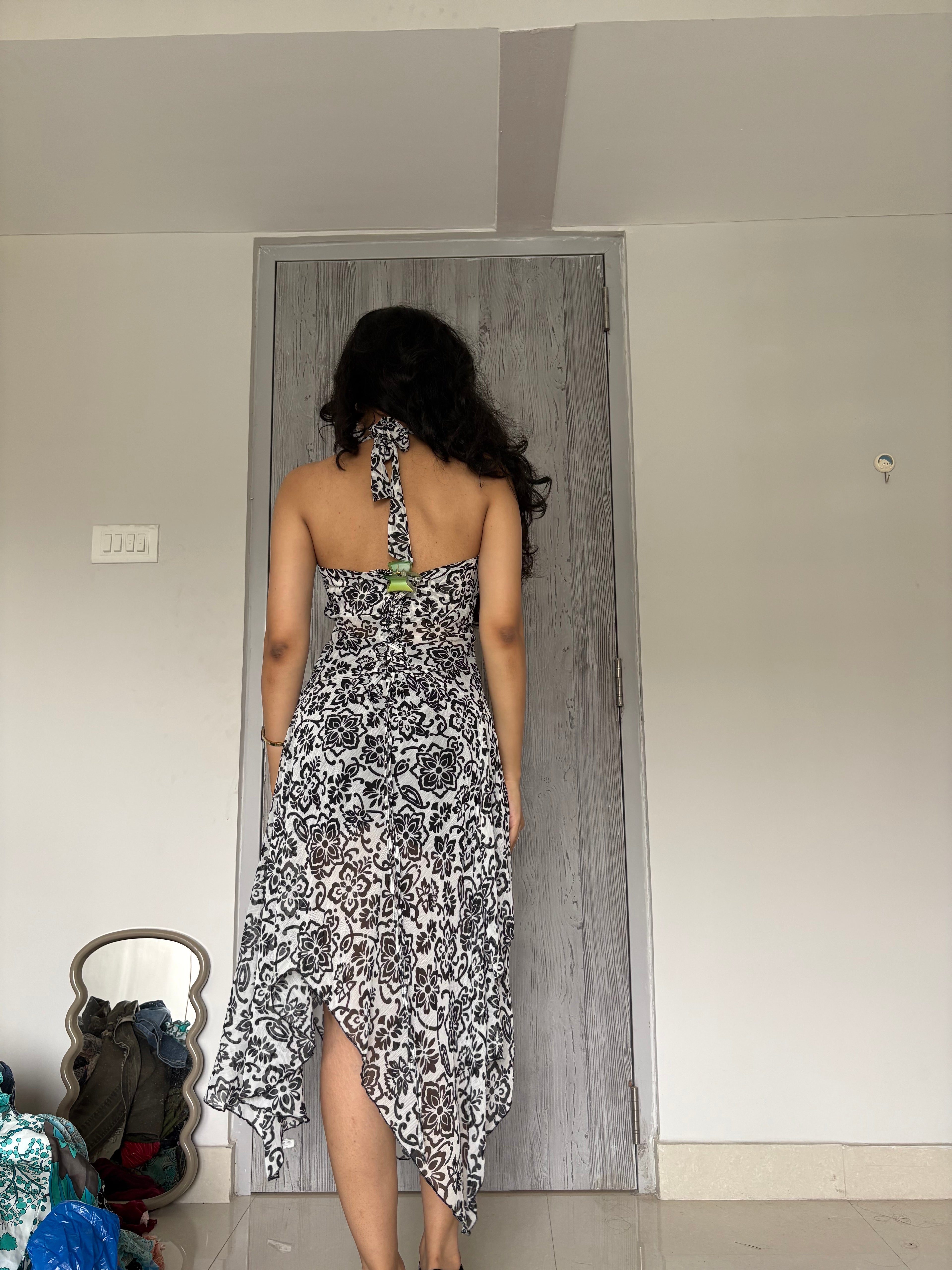 asymmetrical black halter neck (36-38inch)