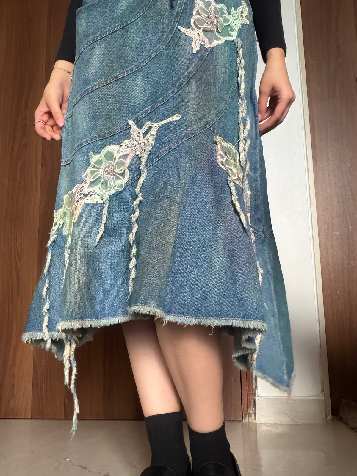 Ikufeng floral denim skirt(28 inch)