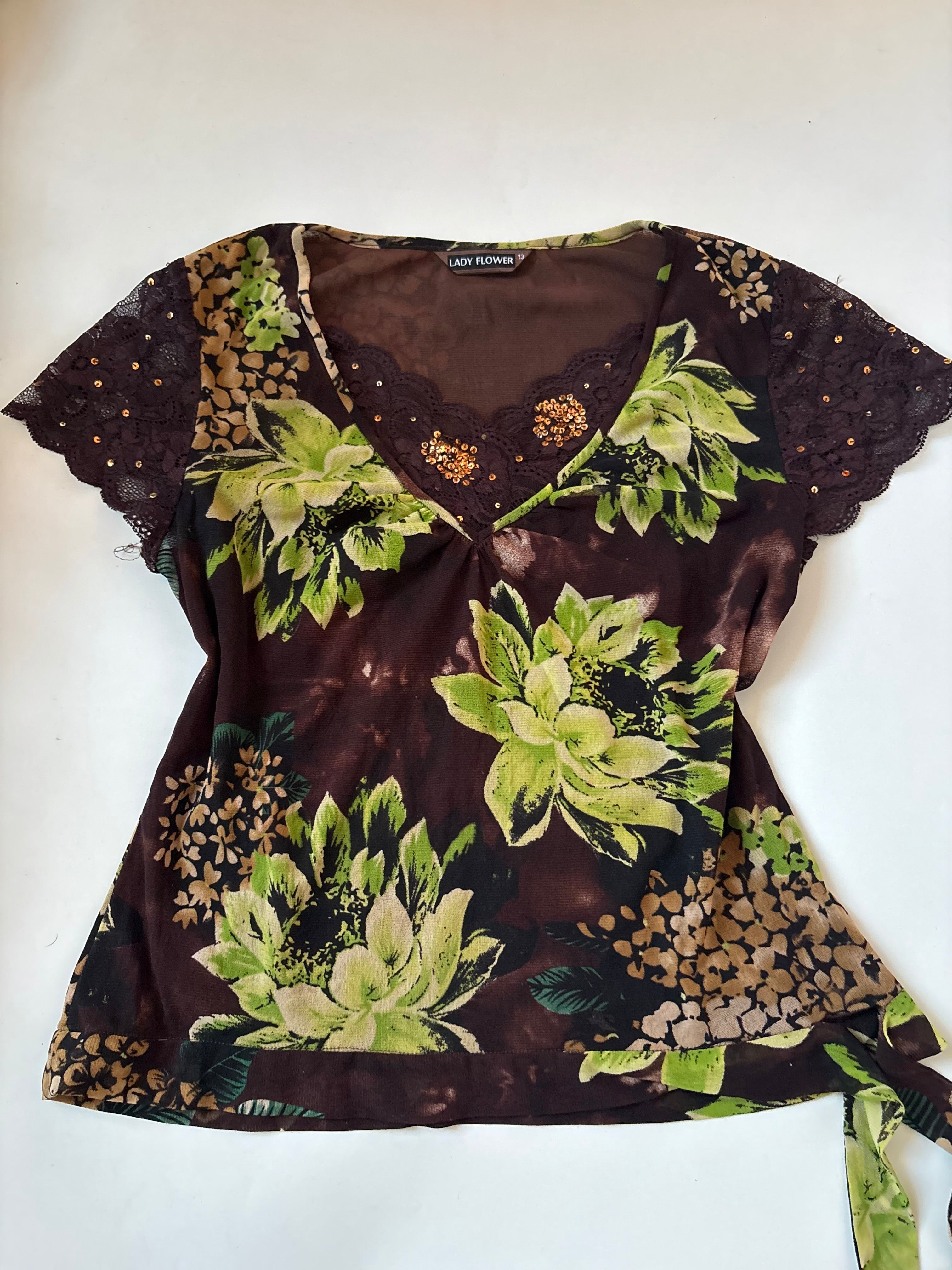 LADY FLOWER black floral top(38-42 inch)
