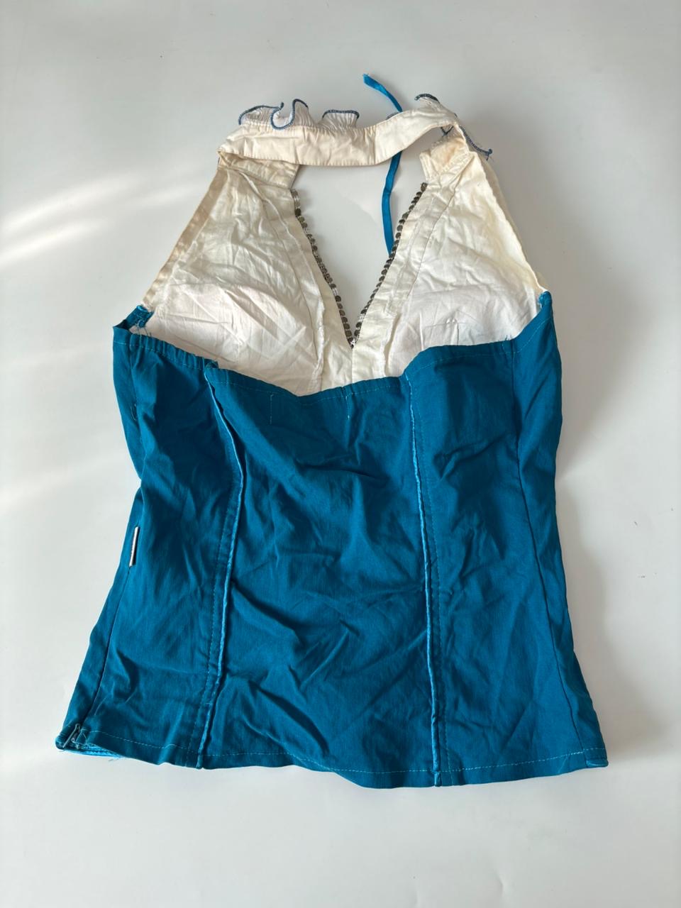 Ruffle styled blue white combo top(30 inch)
