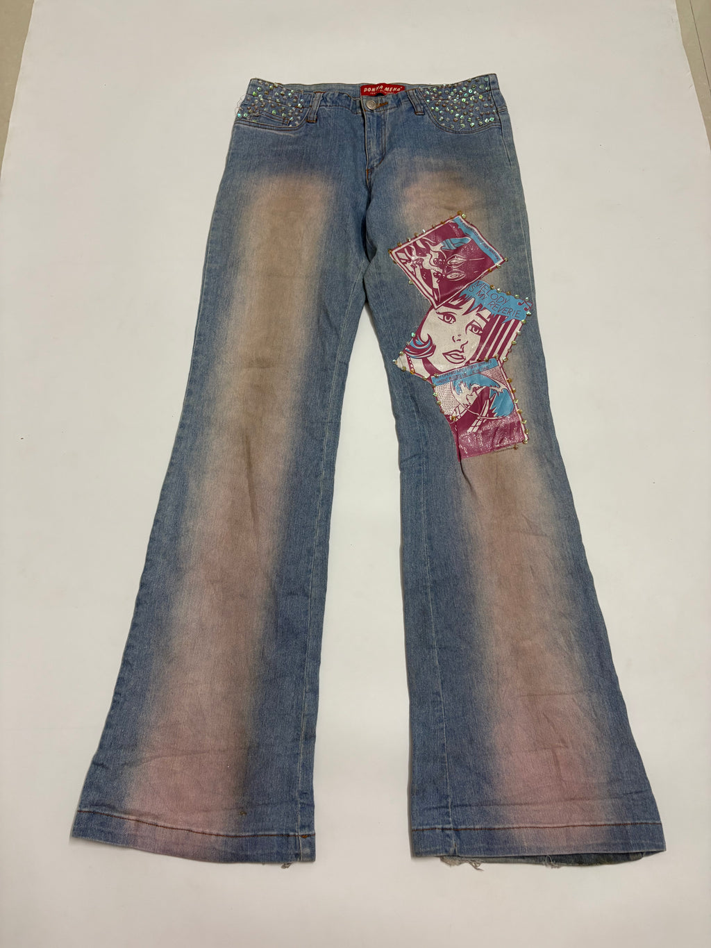 donna mena comic printed pink jeans ; 30inch
