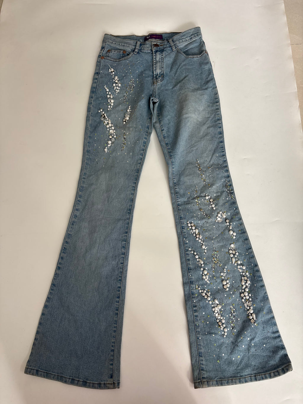 Classic jeans floral beaded low rise jeans(28 inch)