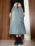 Brown beaded floral denim skirt(32 inch)