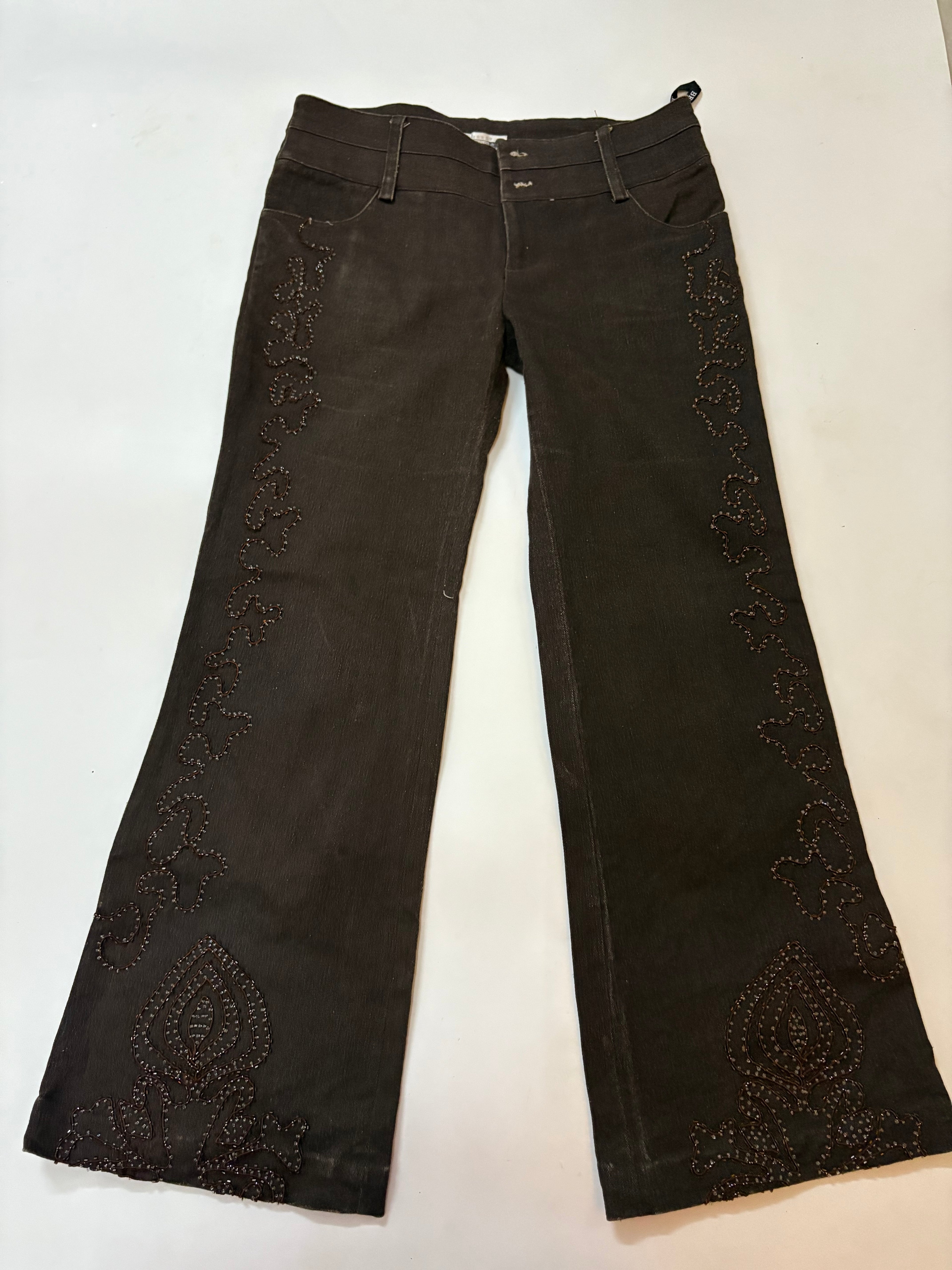 brown beaded low rise  flared jeans ( 32inch)