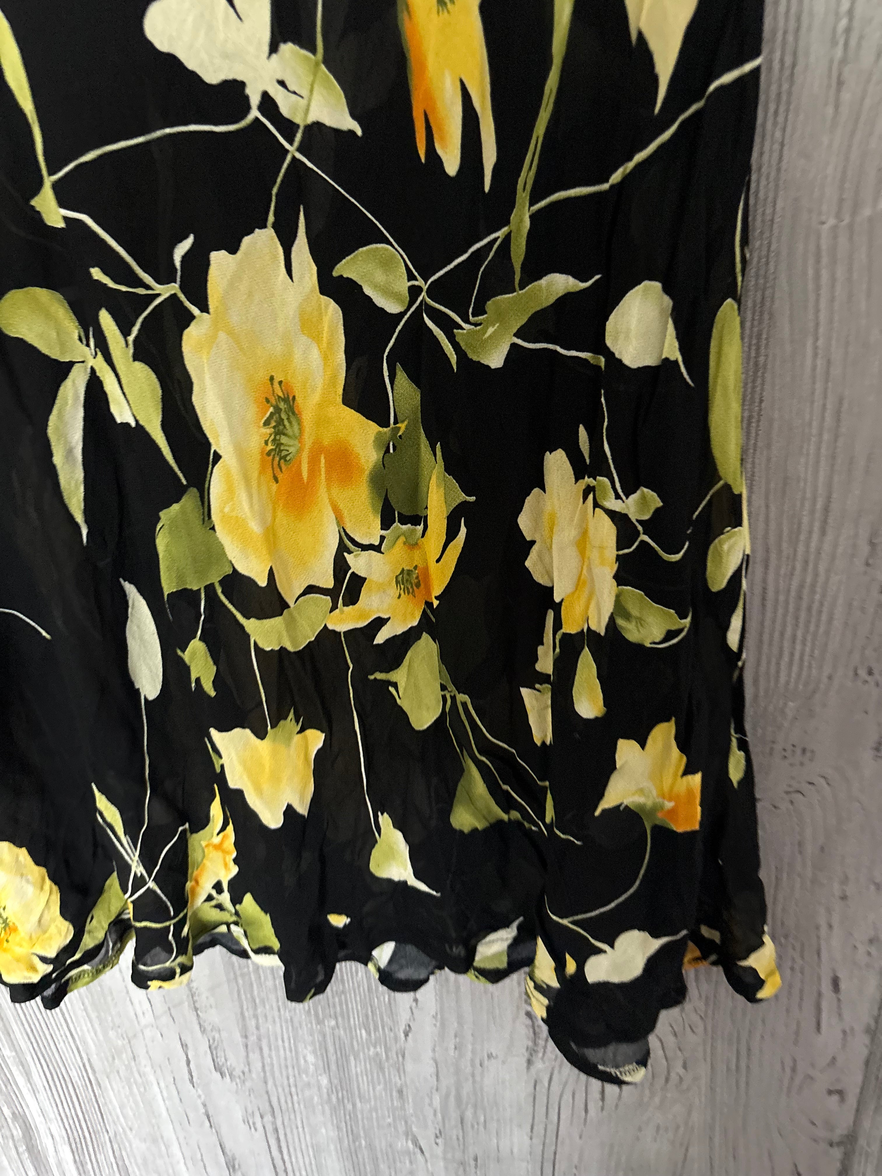 yellow floral chiffon skirt (34-40inch)
