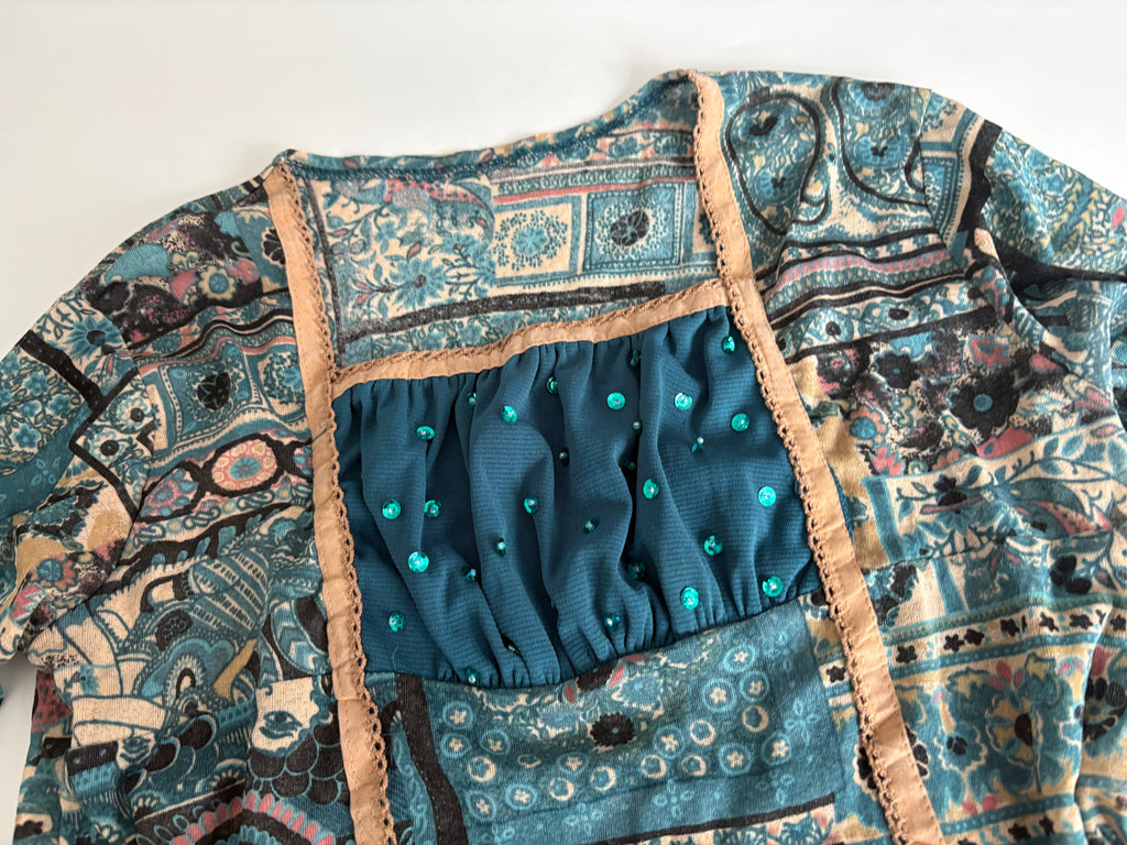Artistic beaded full sleeve green top(38-40 inch)