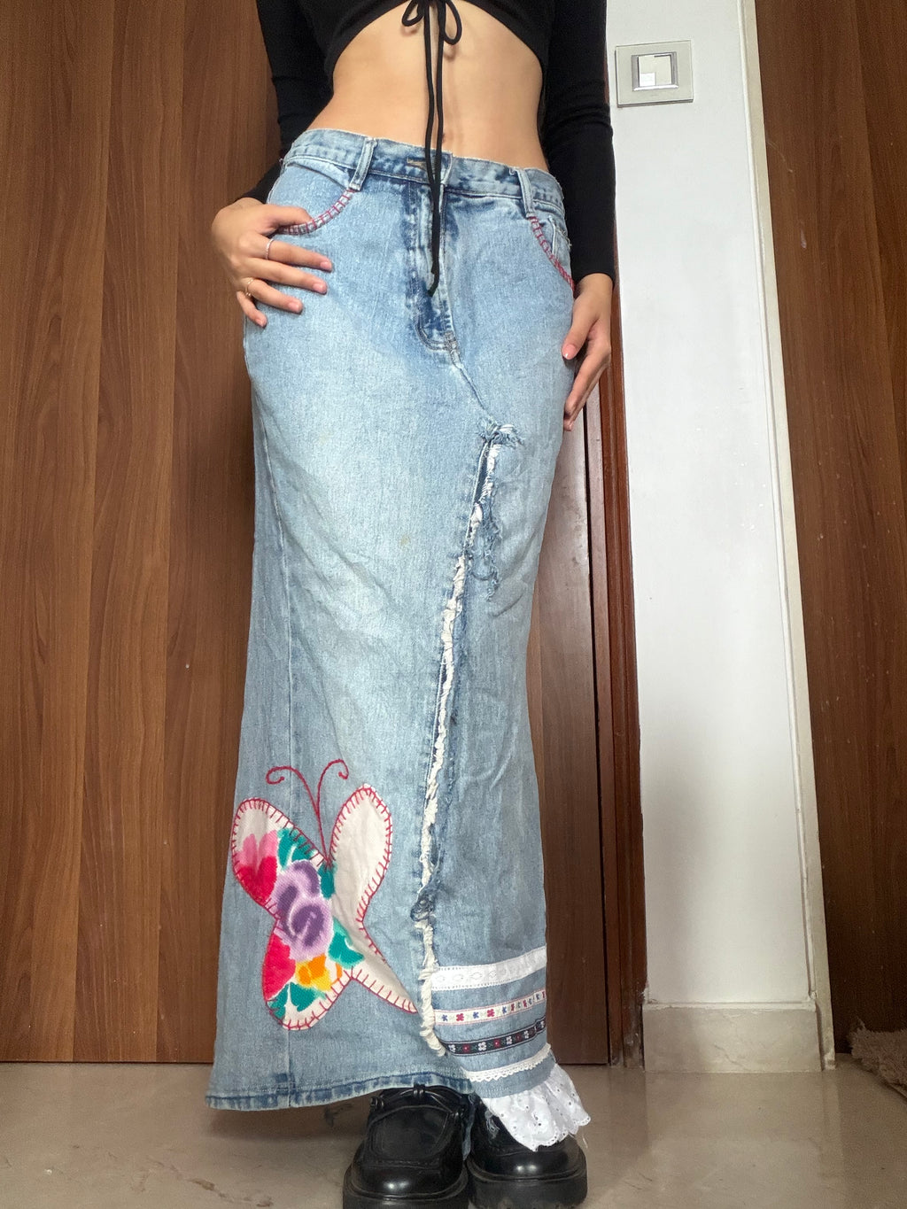 PIT butterfly colourful denim skirt(30 inch)