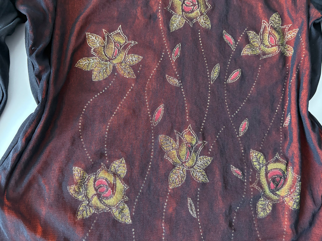 Zuo di xuan Floral maroon shiny top(38-40 inch)