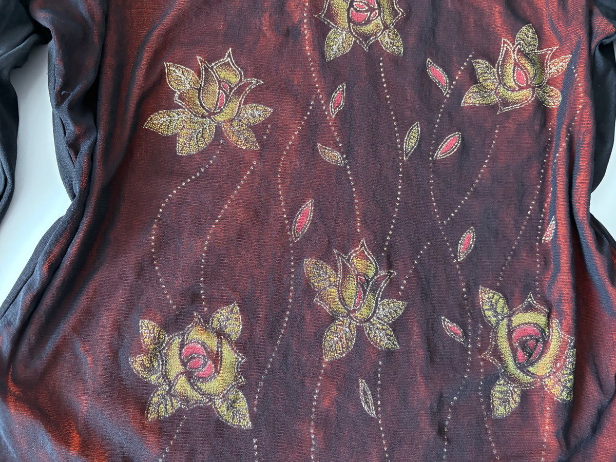 Zuo di xuan Floral maroon shiny top(38-40 inch)