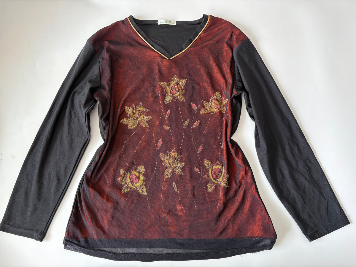 Zuo di xuan Floral maroon shiny top(38-40 inch)