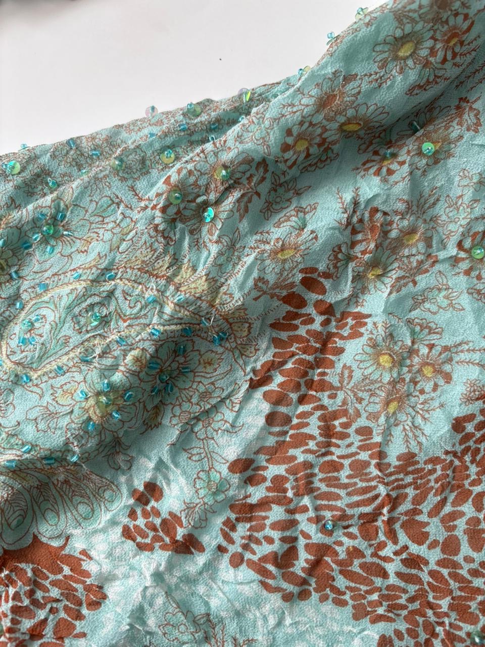 Beaded teal top(48-50 inch) 100% silk
