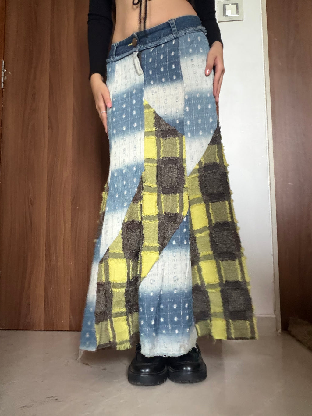 UP2U  checks denim skirt(28 inch)