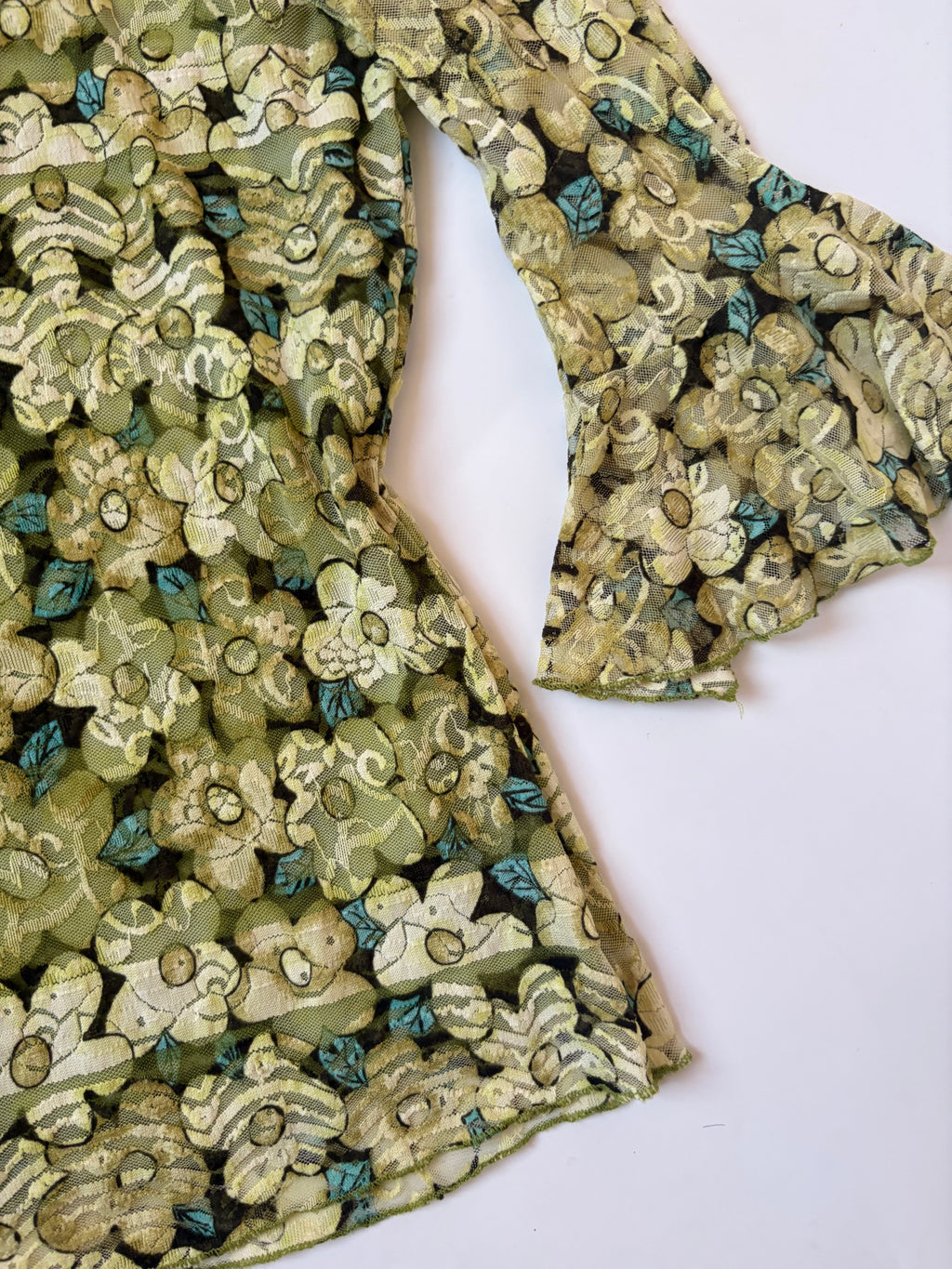 Green net floral top(30-32 inch)