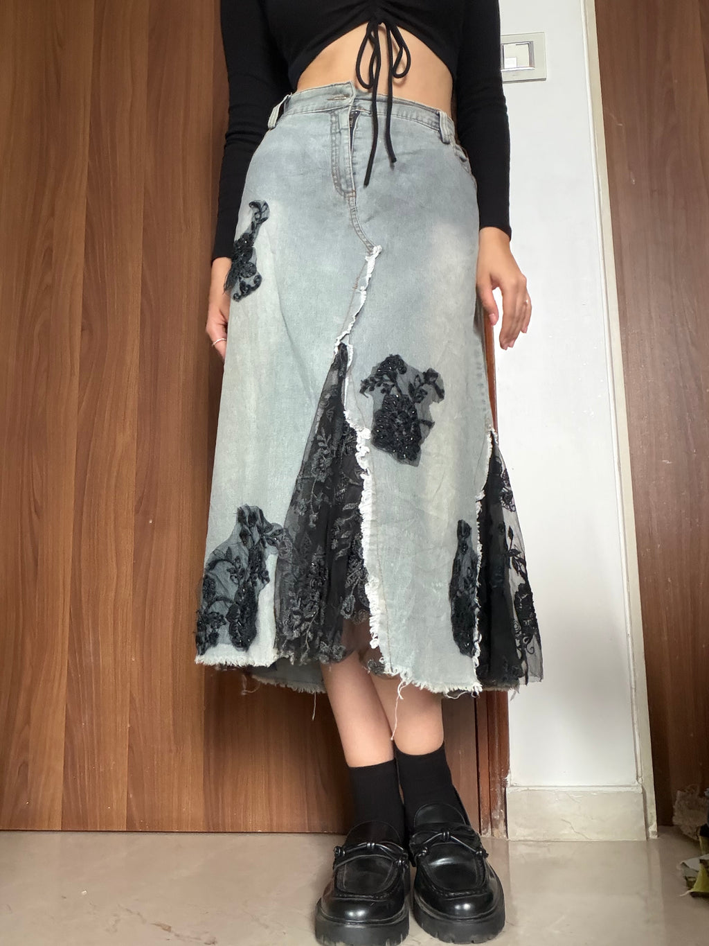 Wang jue black net denim skirt(34 inch)