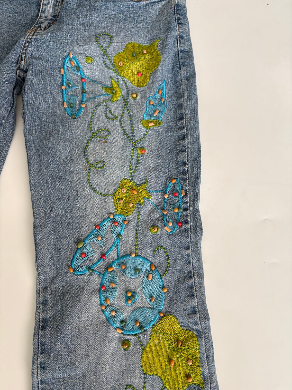 Cozzi greenish floral low rise jeans(32 inch)