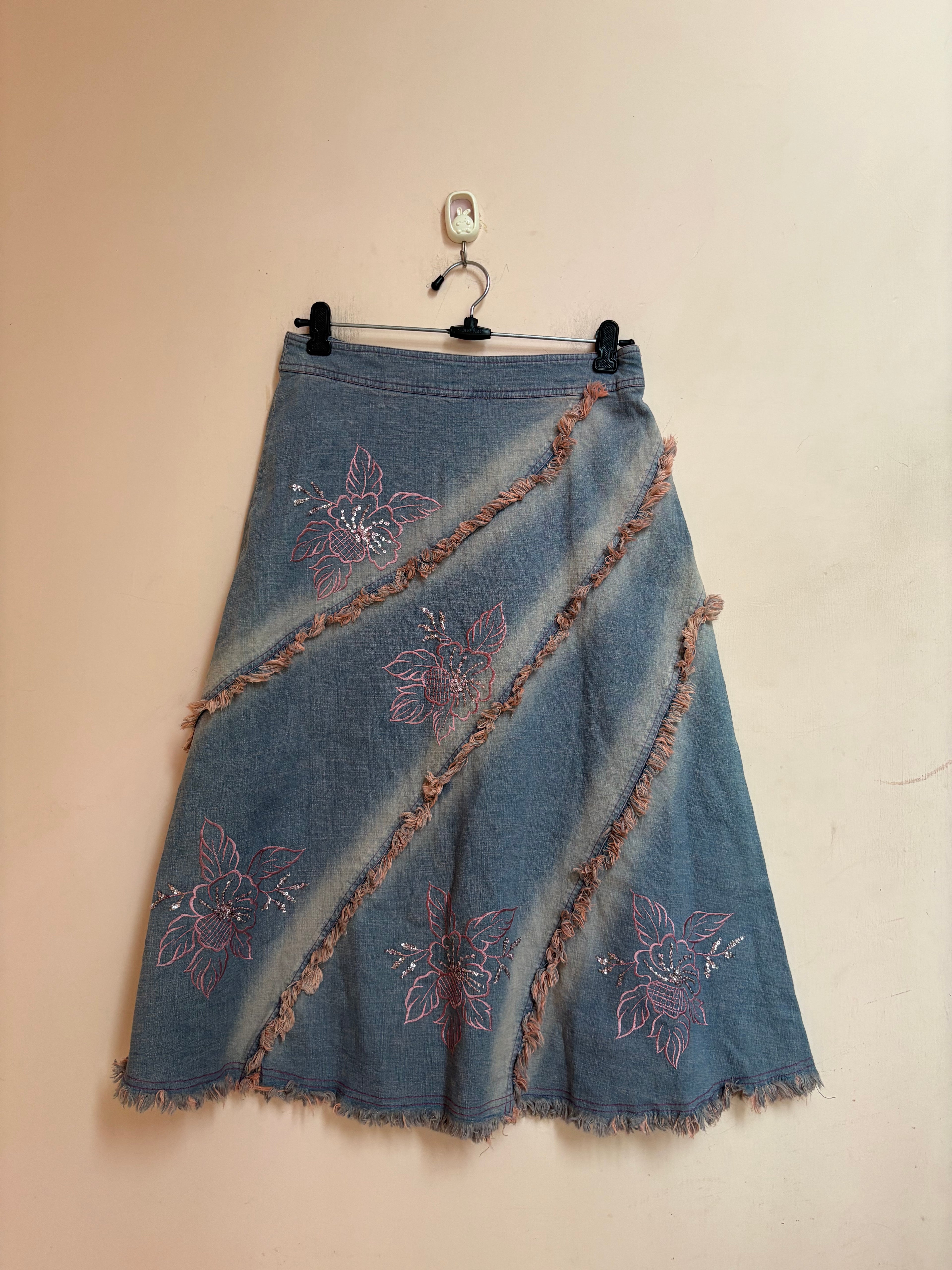 Cotton candy beaded floral midi skirt(28 inch)