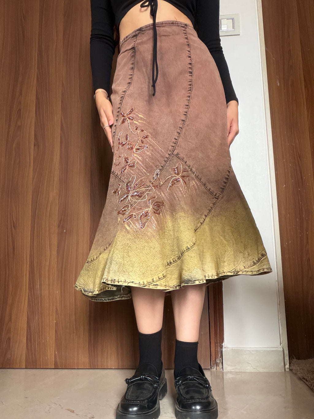 MISS RE& X floral beaded brownish skirt(28 inch)