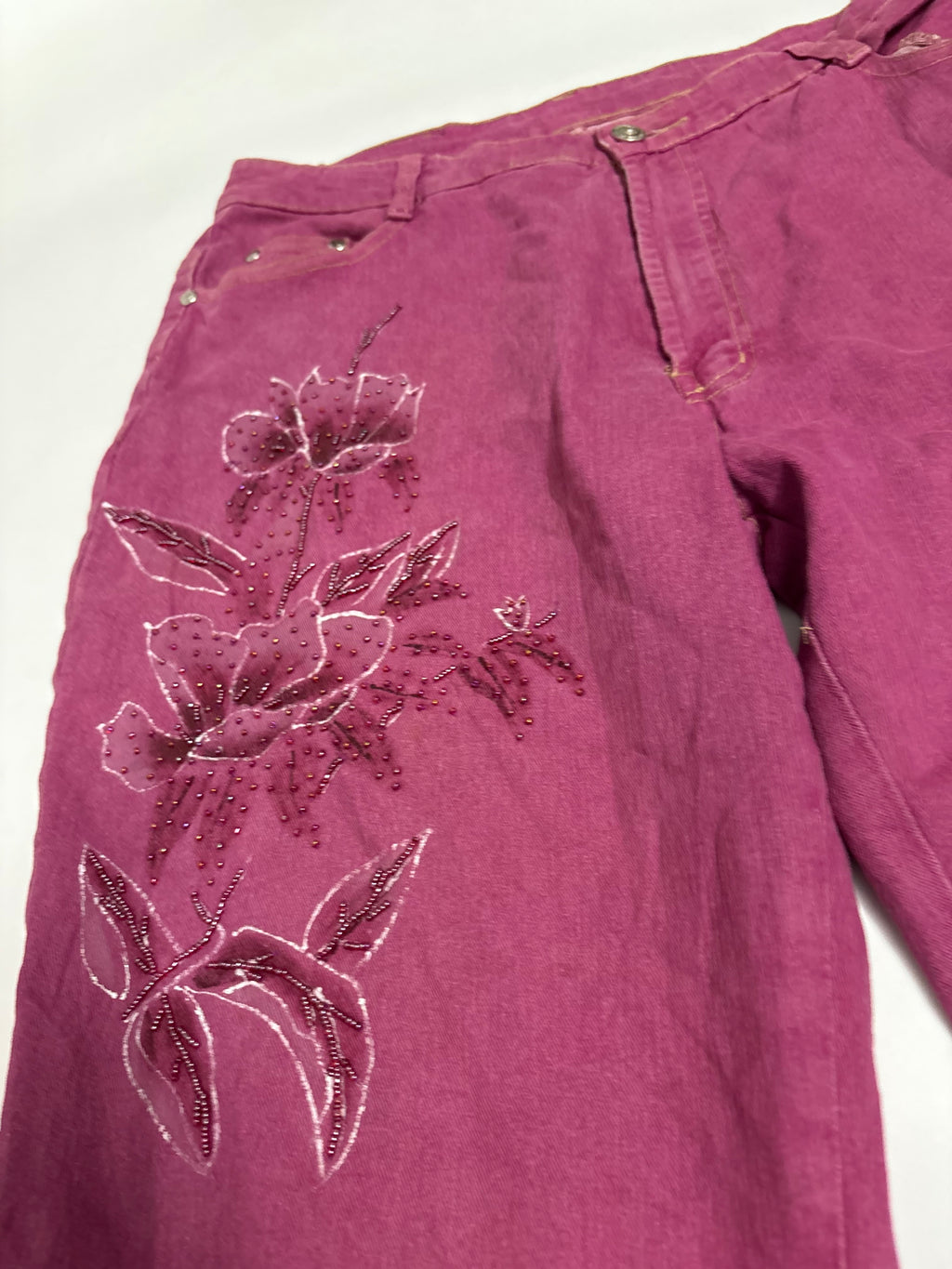 Hot pink floral beaded high rise jeans(34 inch)