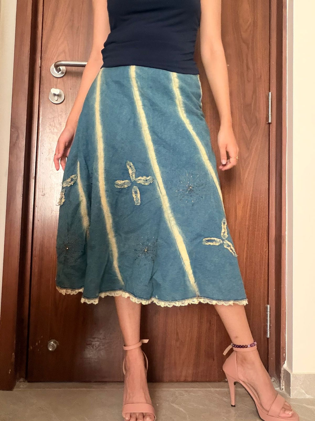 M&L beaded stripped skirt(32 inch)