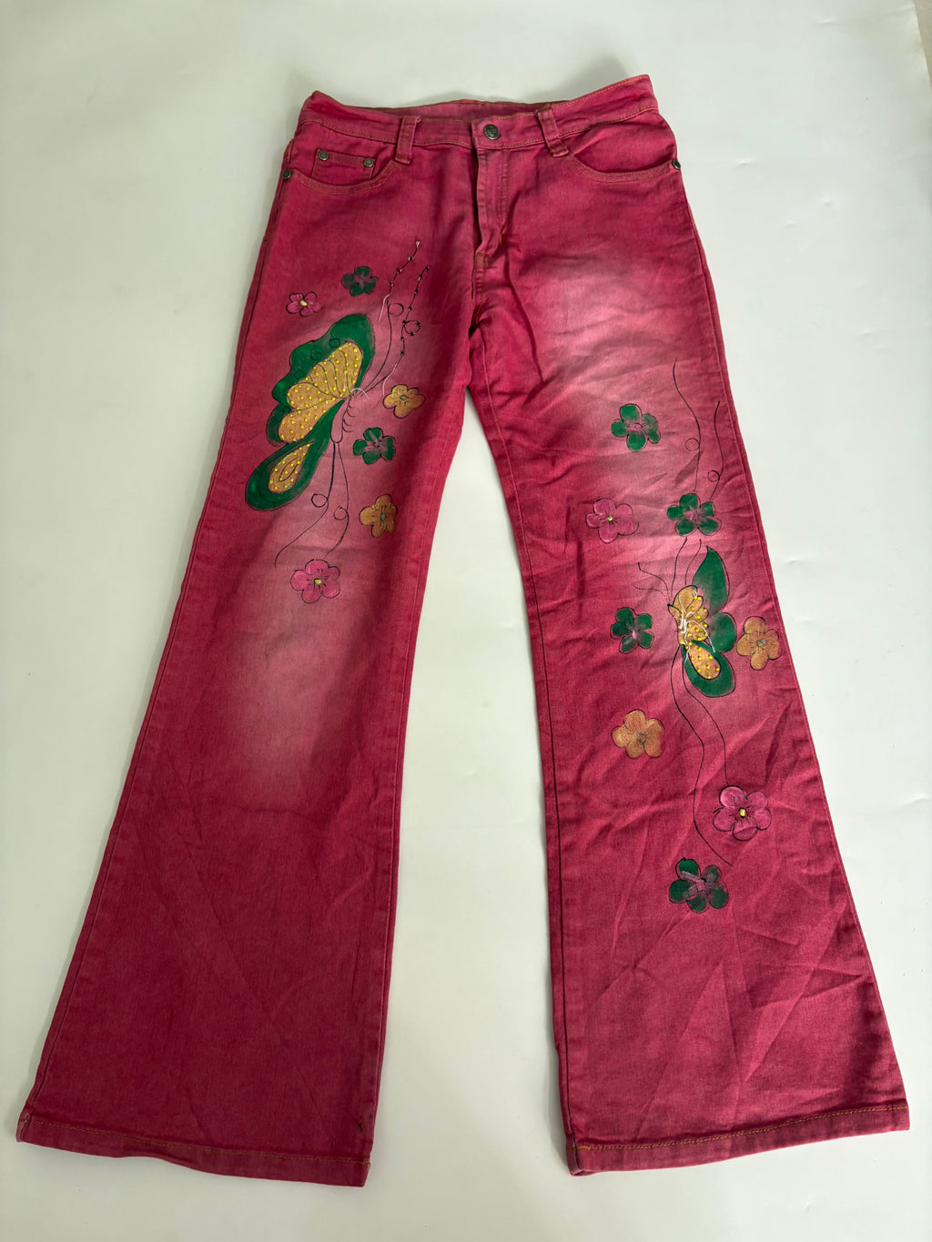 Hot Pink butterfly styled low rise jeans(28 inch)