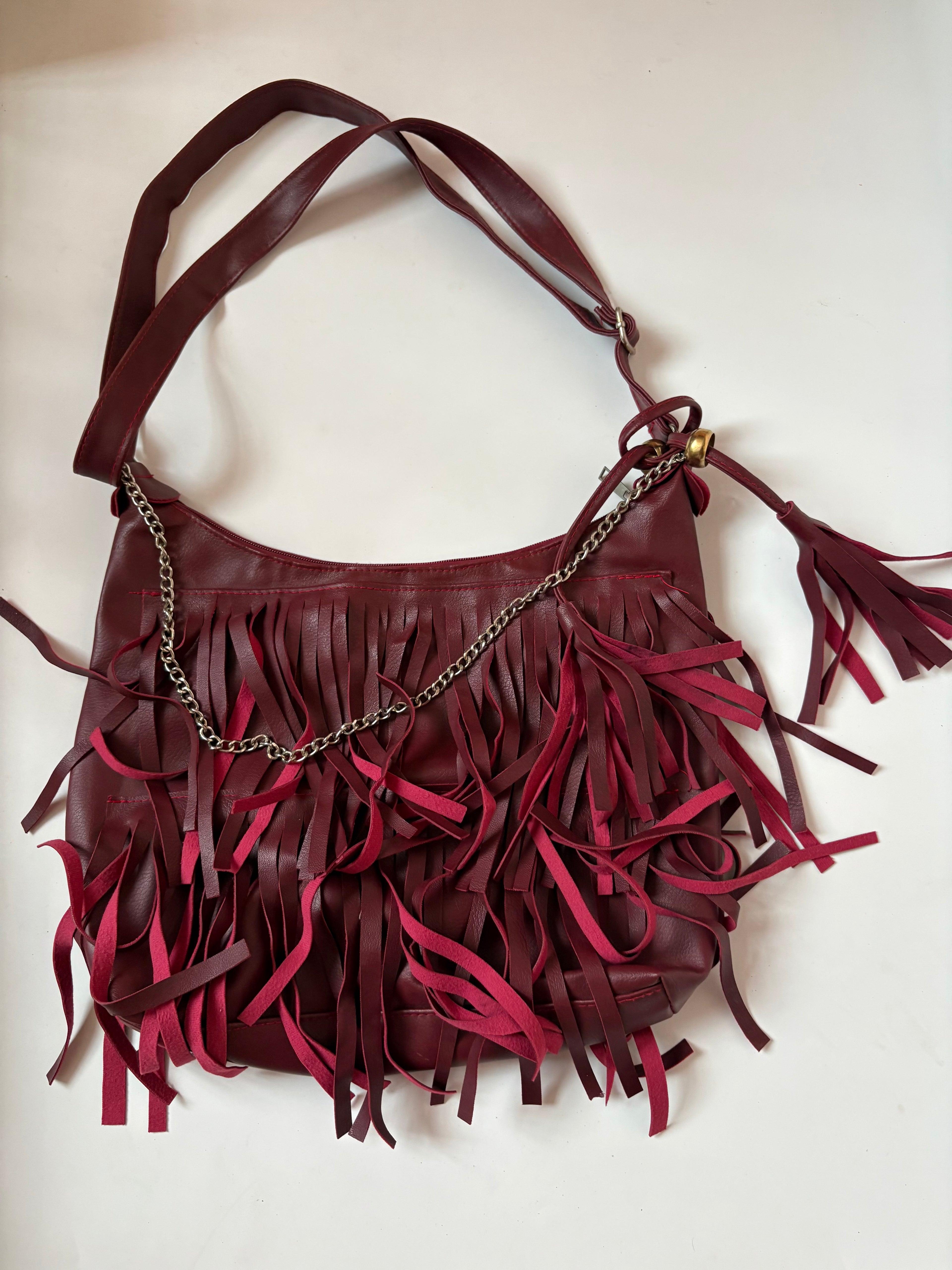 maroon frill bag